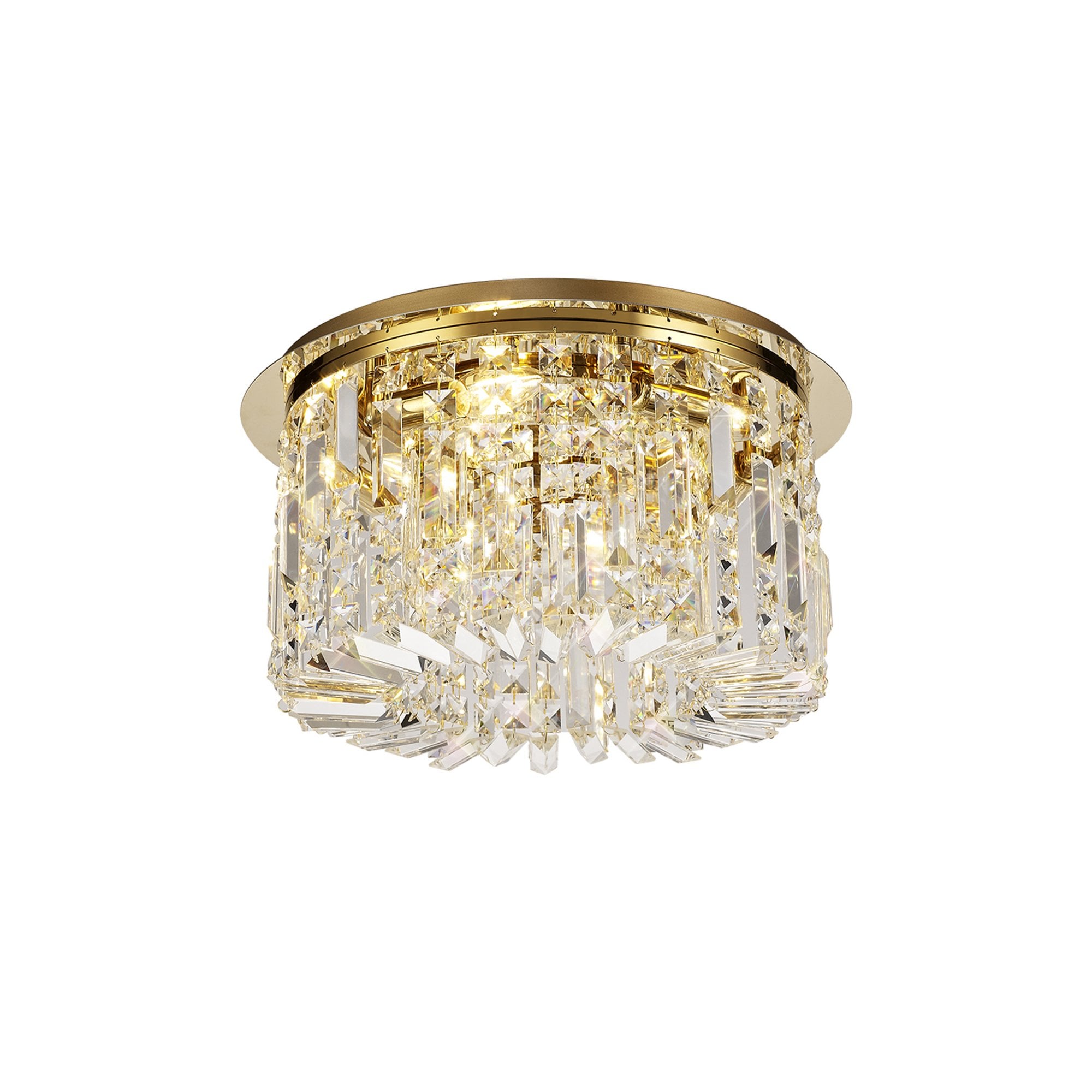 Fabula Fernbank 5 Light Round Flush Chandelier - Gold & Crystal