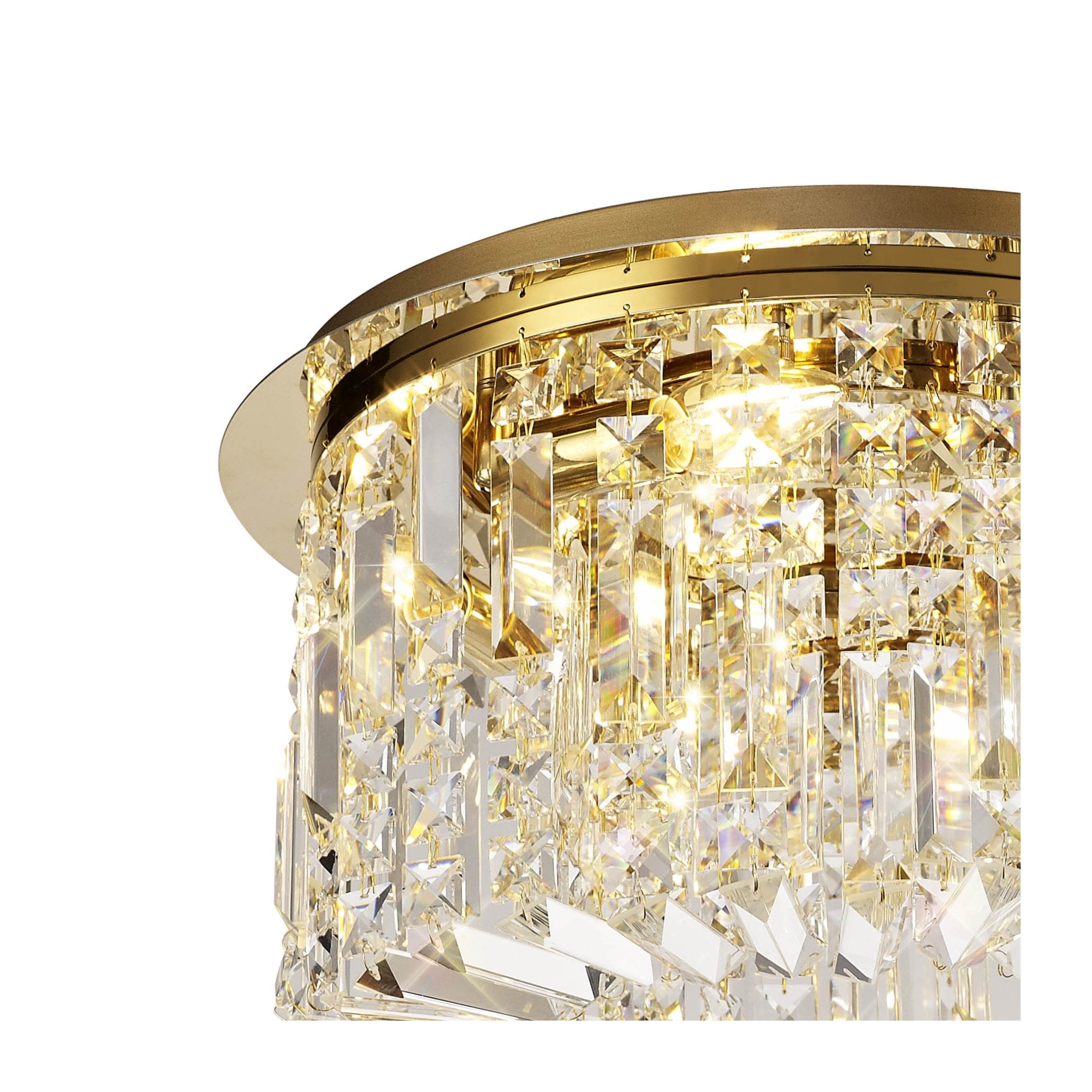Fabula Fernbank 5 Light Round Flush Chandelier - Gold & Crystal
