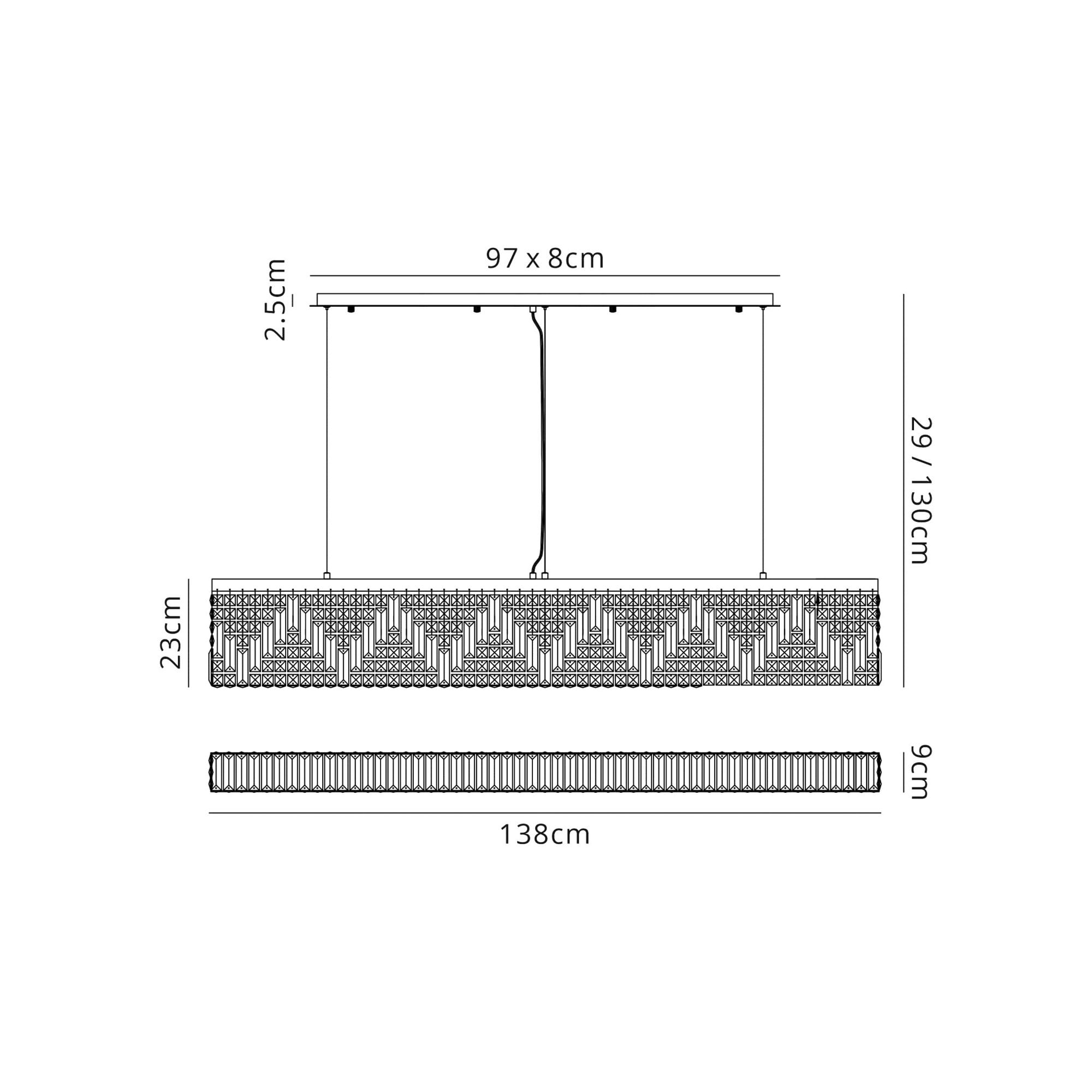 Fabula Fernbank 7 Light Linear Pendant Chandelier - Gold & Crystal