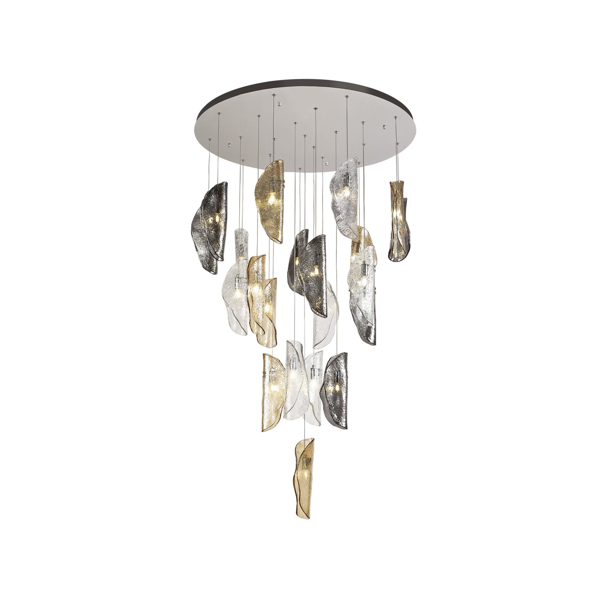 Fabula Chandos 21 Light Pendant - Polished Chrome, Clear, Amber & Smoked Glass