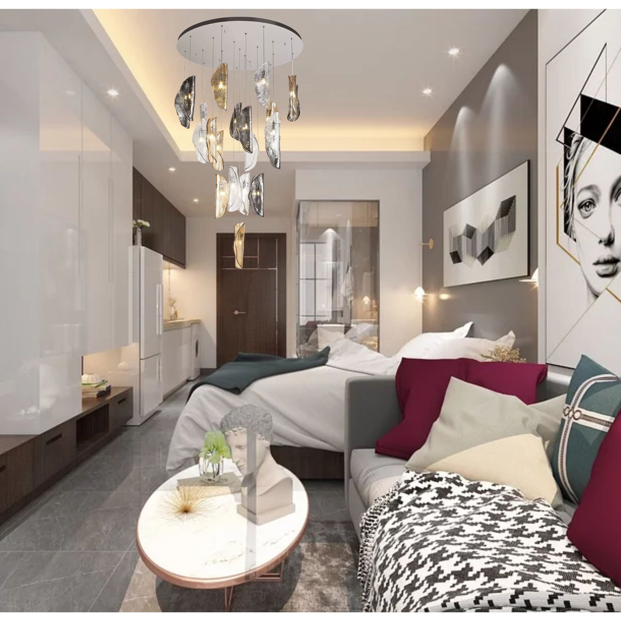 Fabula Chandos 21 Light Pendant - Polished Chrome, Clear, Amber & Smoked Glass