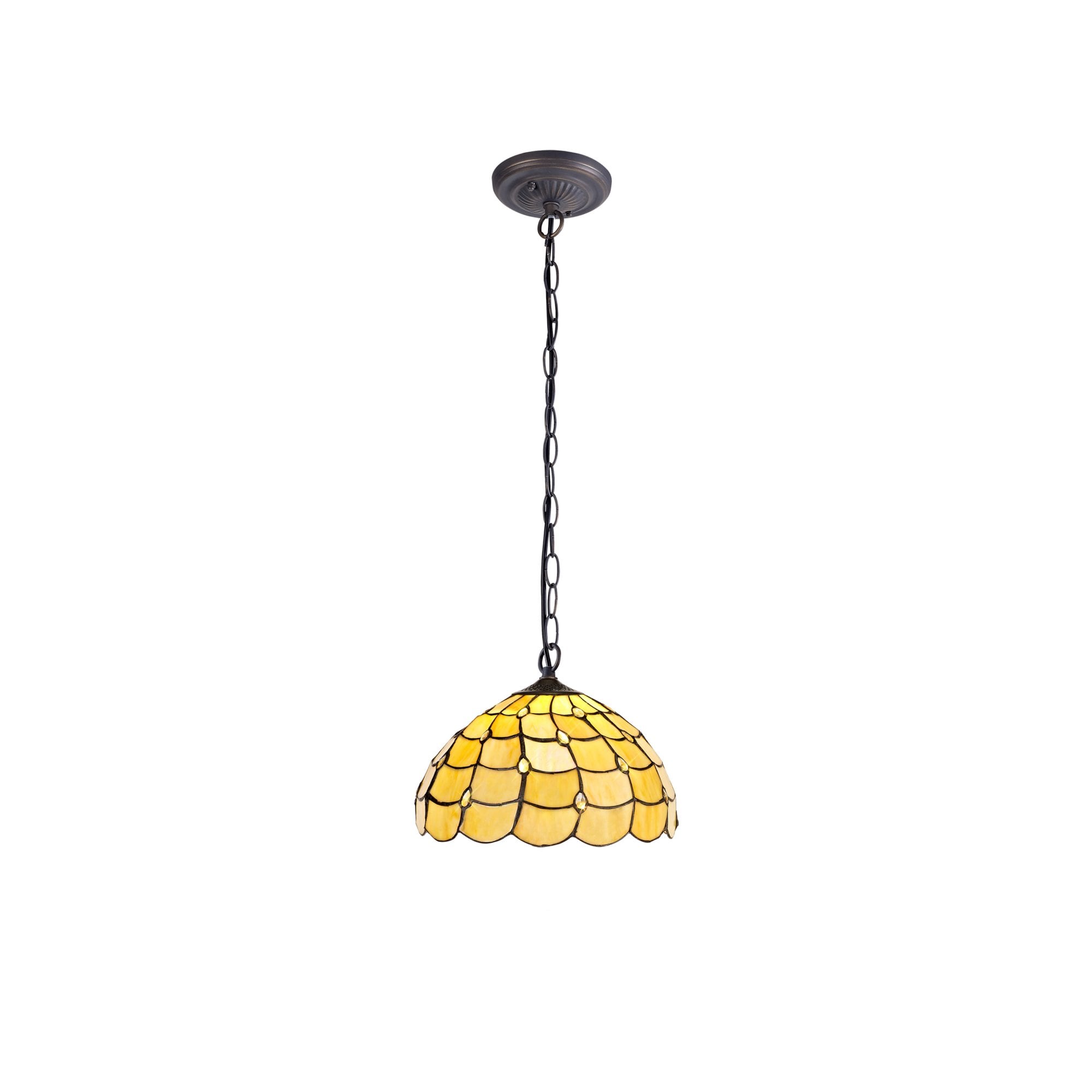 Fabula Crescent Single Downlighter Pendant - 30cm Tiffany Shade - Beige