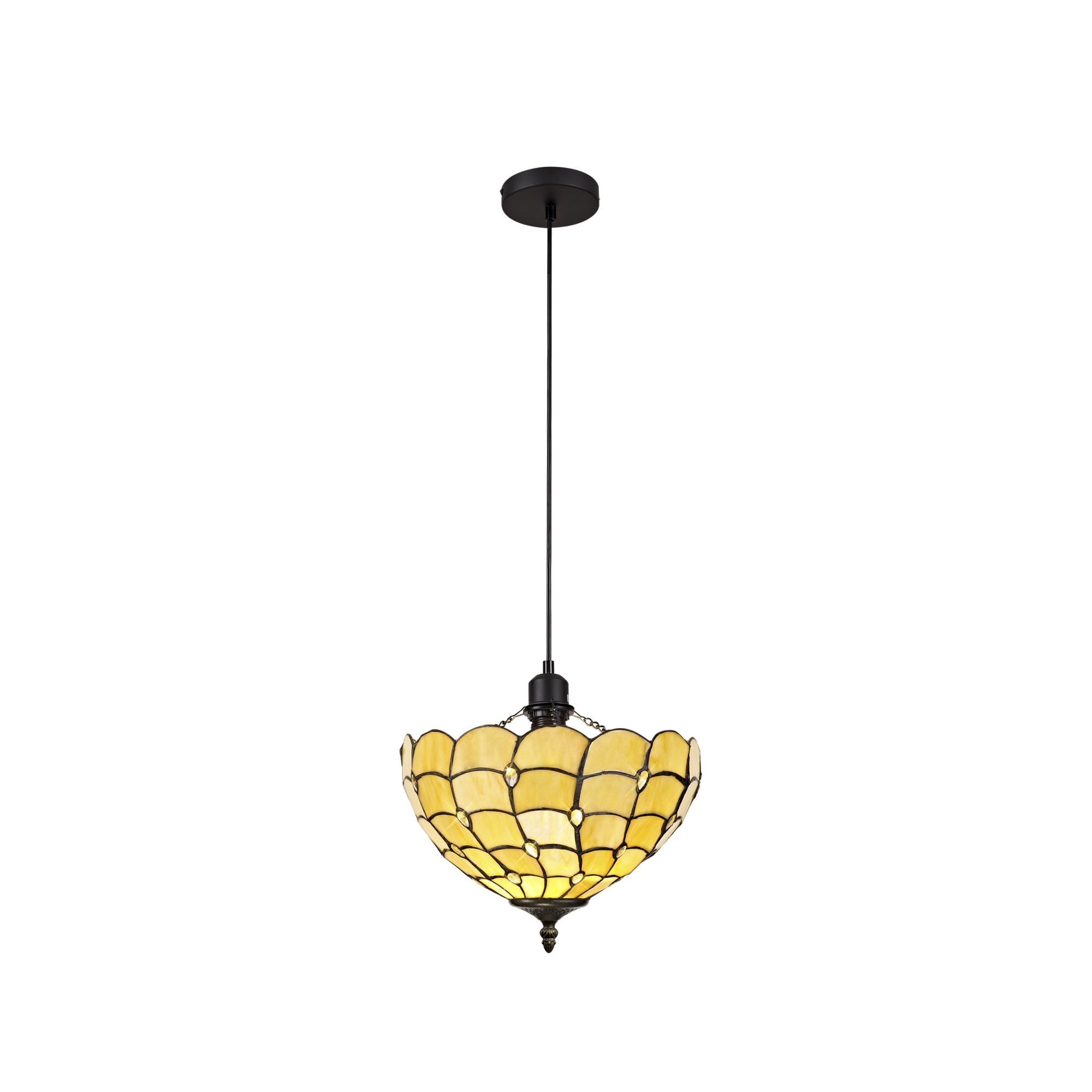 Fabula Crescent Single Uplighter Pendant - 30cm Tiffany Shade - Beige