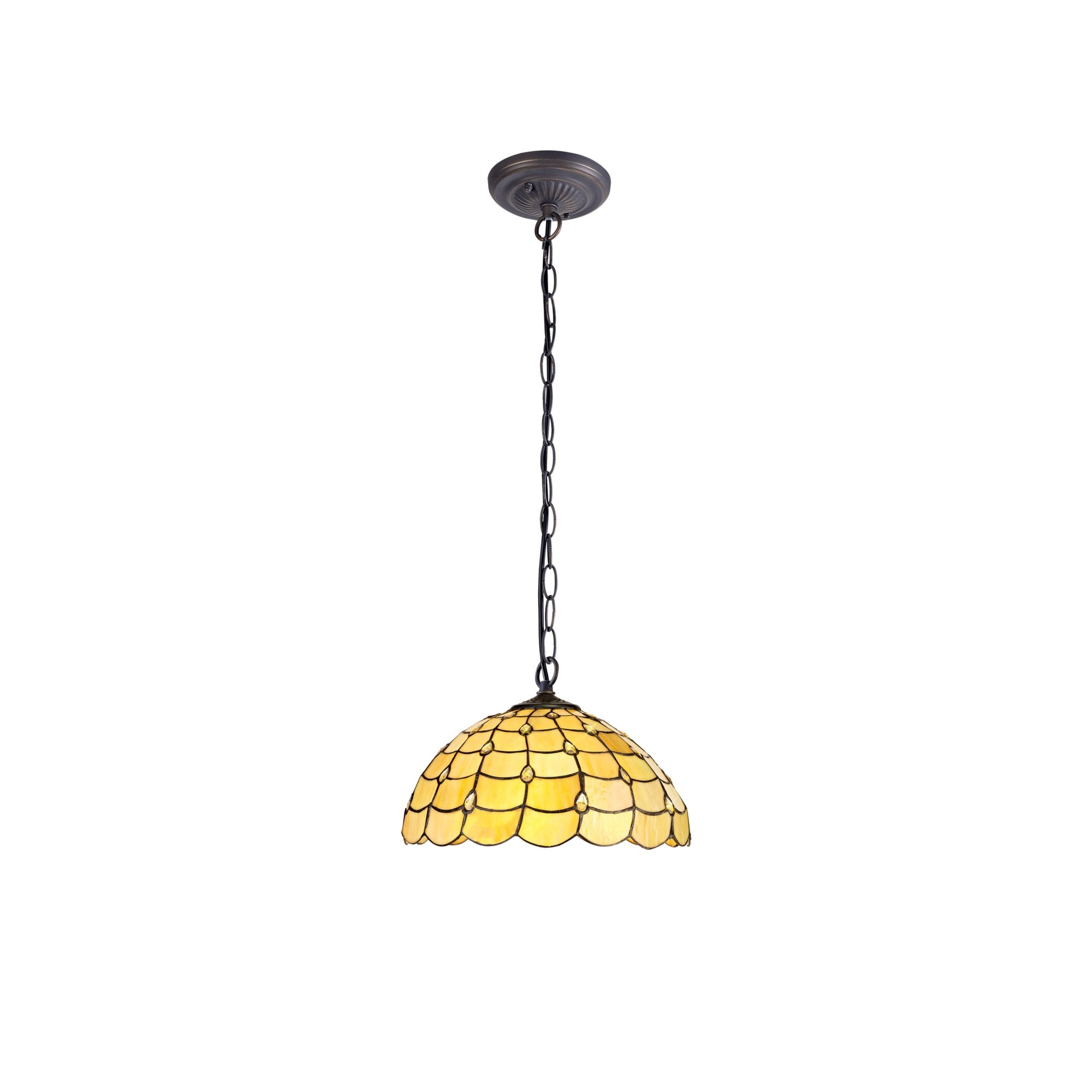 Fabula Crescent Single Downlighter Pendant - 40cm Tiffany Shade - Beige