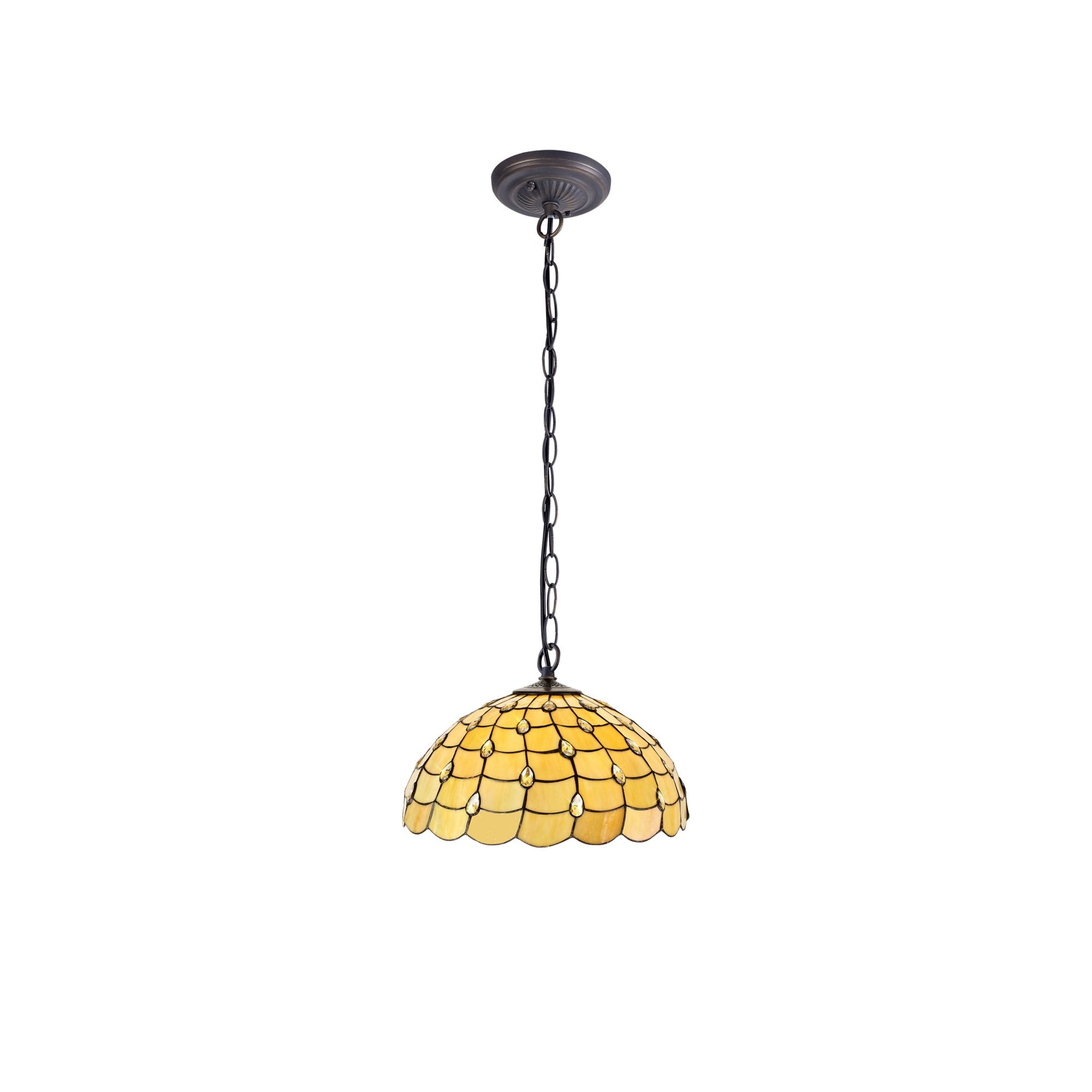 Fabula Crescent Single Downlighter Pendant - 50cm Tiffany Shade - Beige