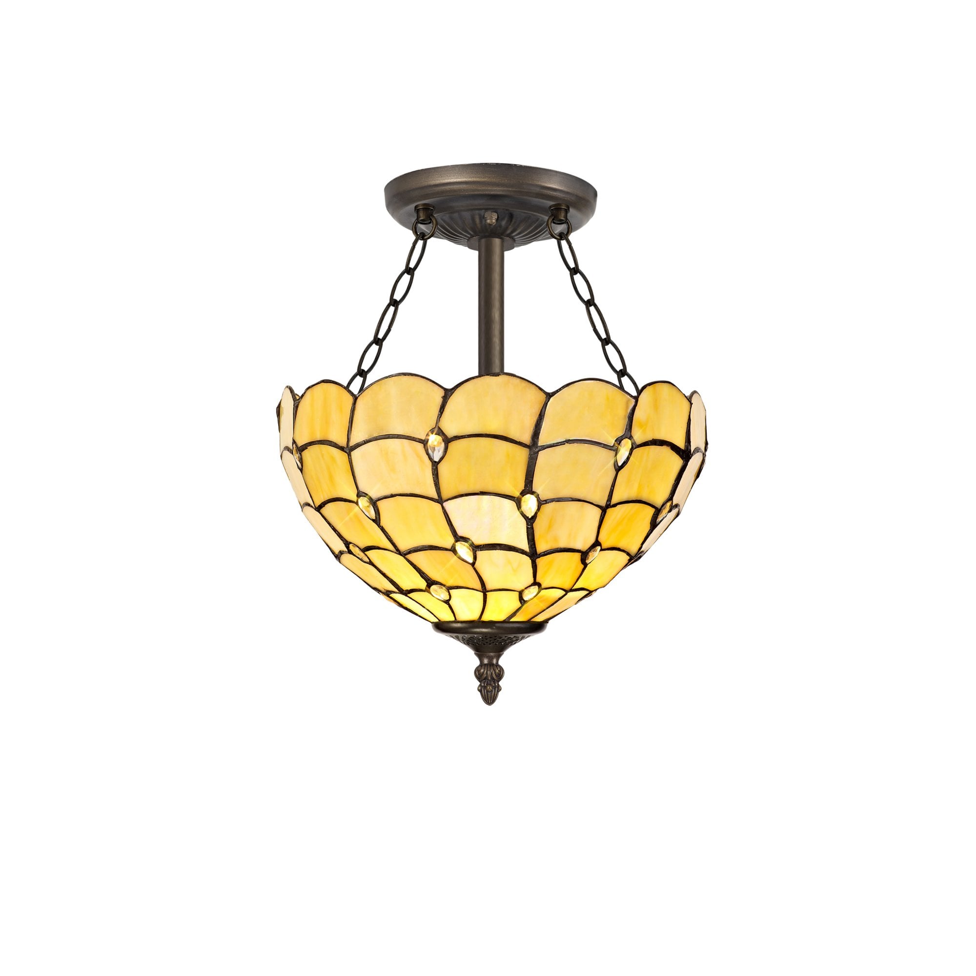 Fabula Crescent 3 Light Semi-Flush Light - 30cm Tiffany Shade - Beige