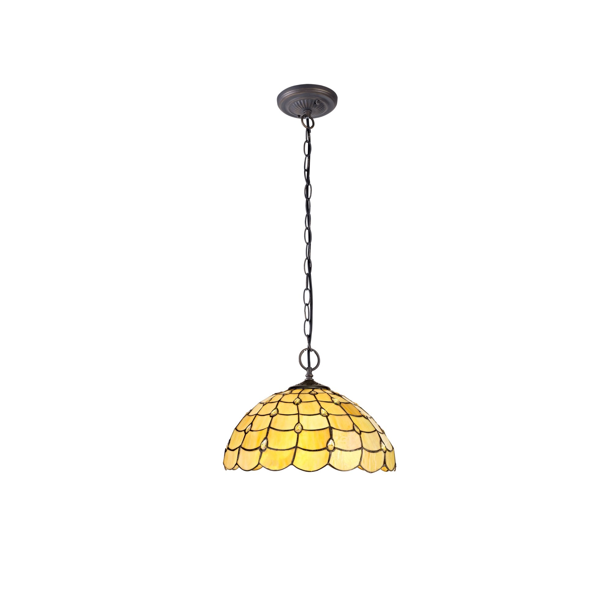 Fabula Crescent 2 Light Downlighter Pendant - 40cm Tiffany Shade - Beige