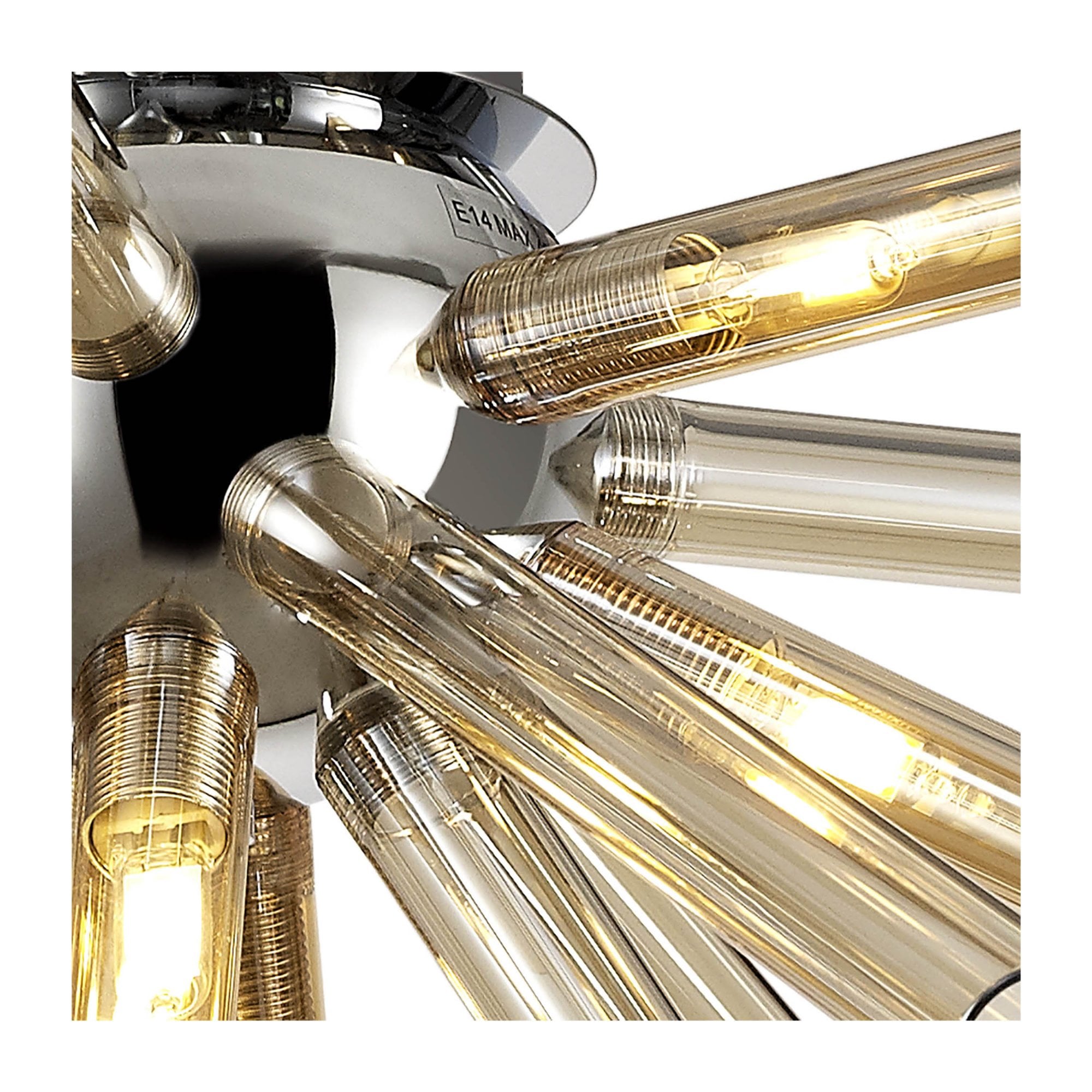 Fabula Chelmsford 8 Light Semi-Flush Light - Polished Chrome, Amber & Champagne Glass