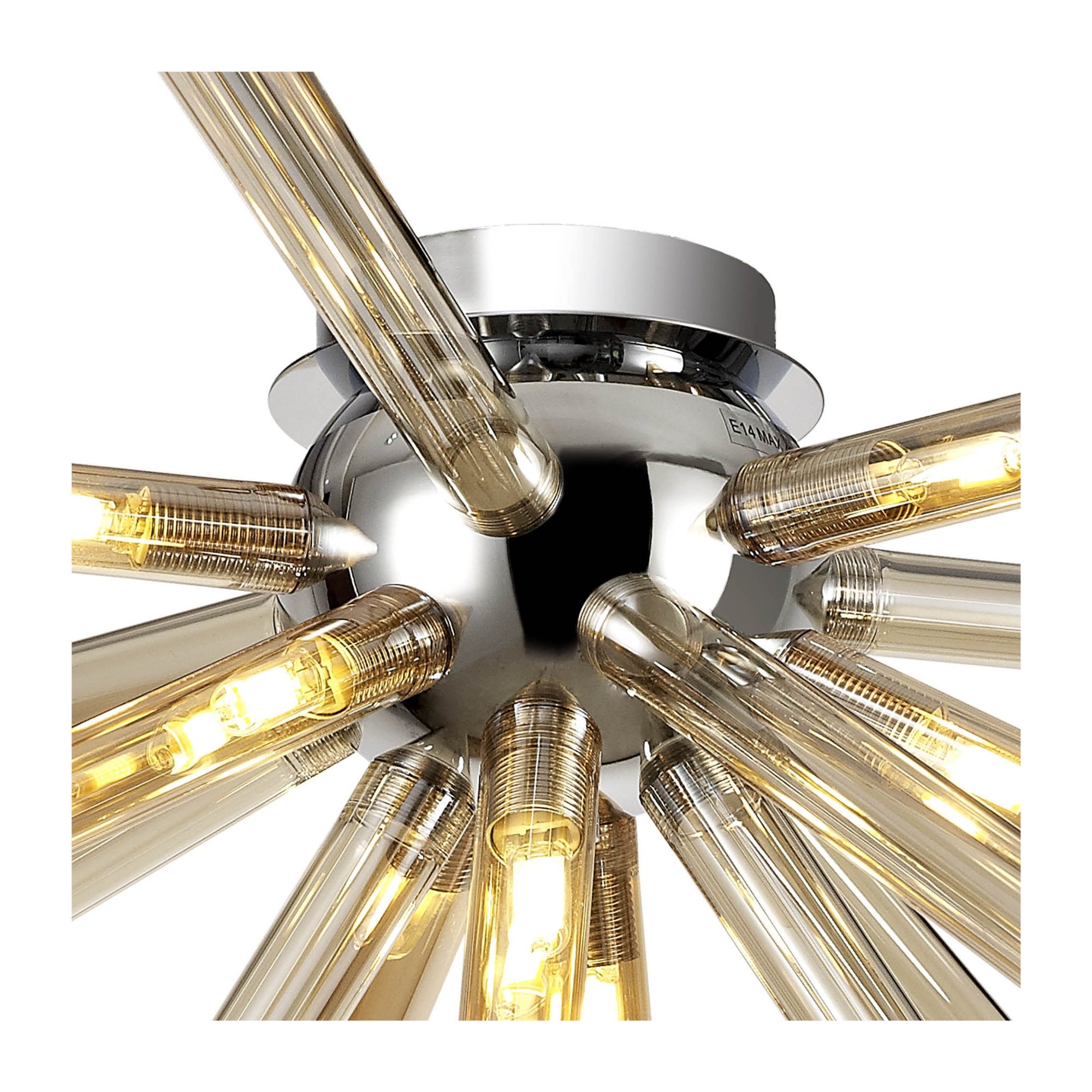 Fabula Chelmsford 8 Light Semi-Flush Light - Polished Chrome, Amber & Champagne Glass
