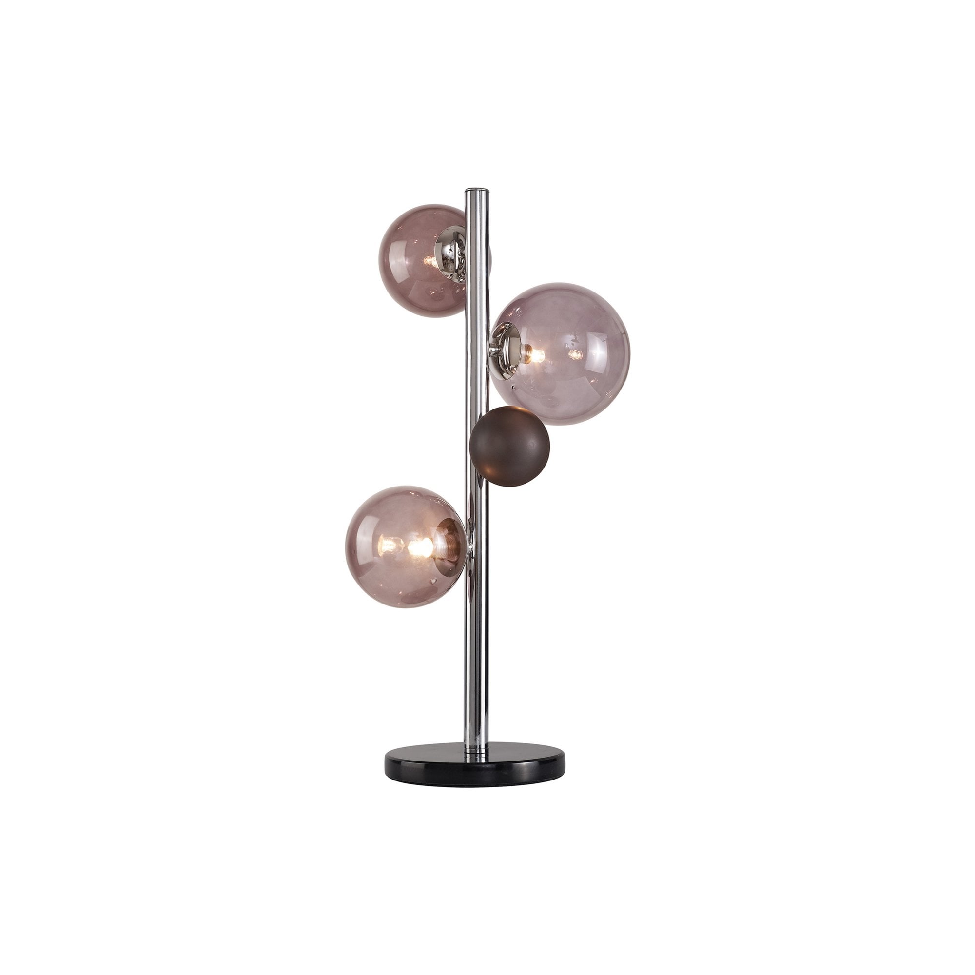 Fabula Roding 3 Light Table Lamp - Polished Chrome, Black Marble & Smoked Glass