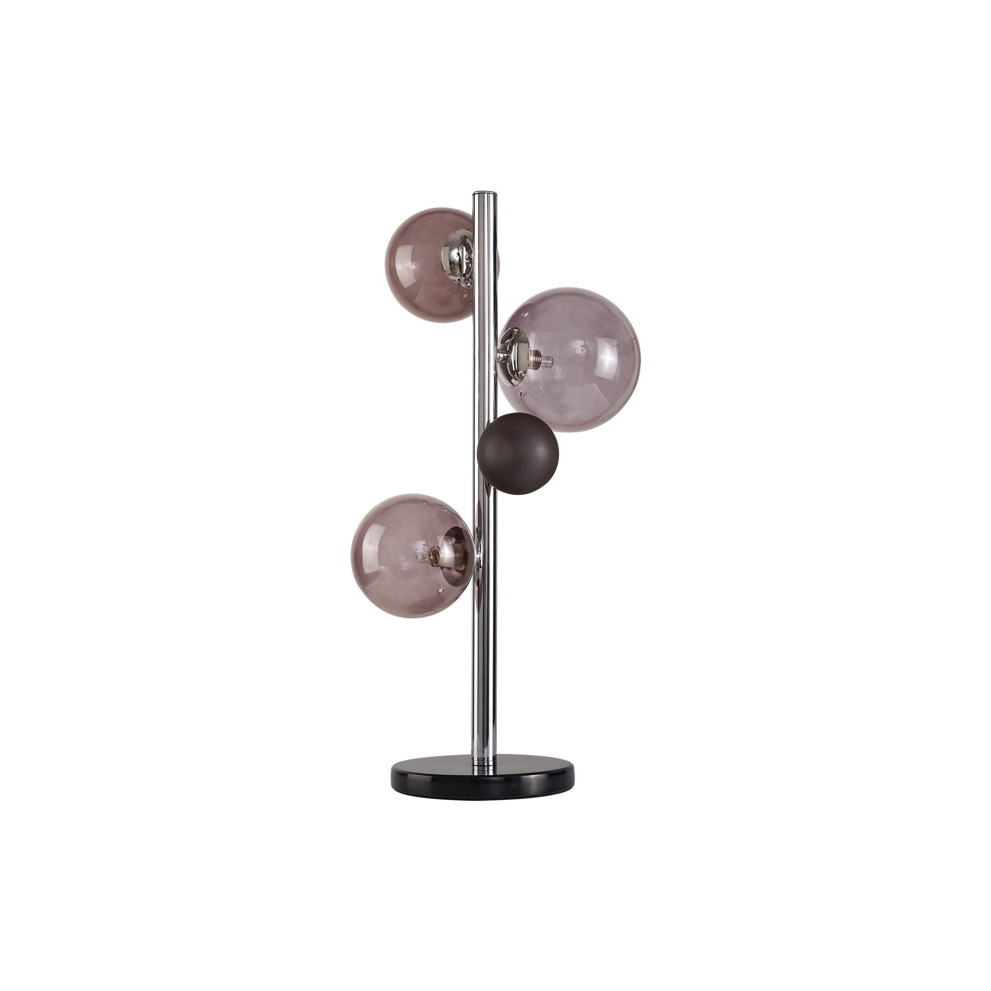 Fabula Roding 3 Light Table Lamp - Polished Chrome, Black Marble & Smoked Glass