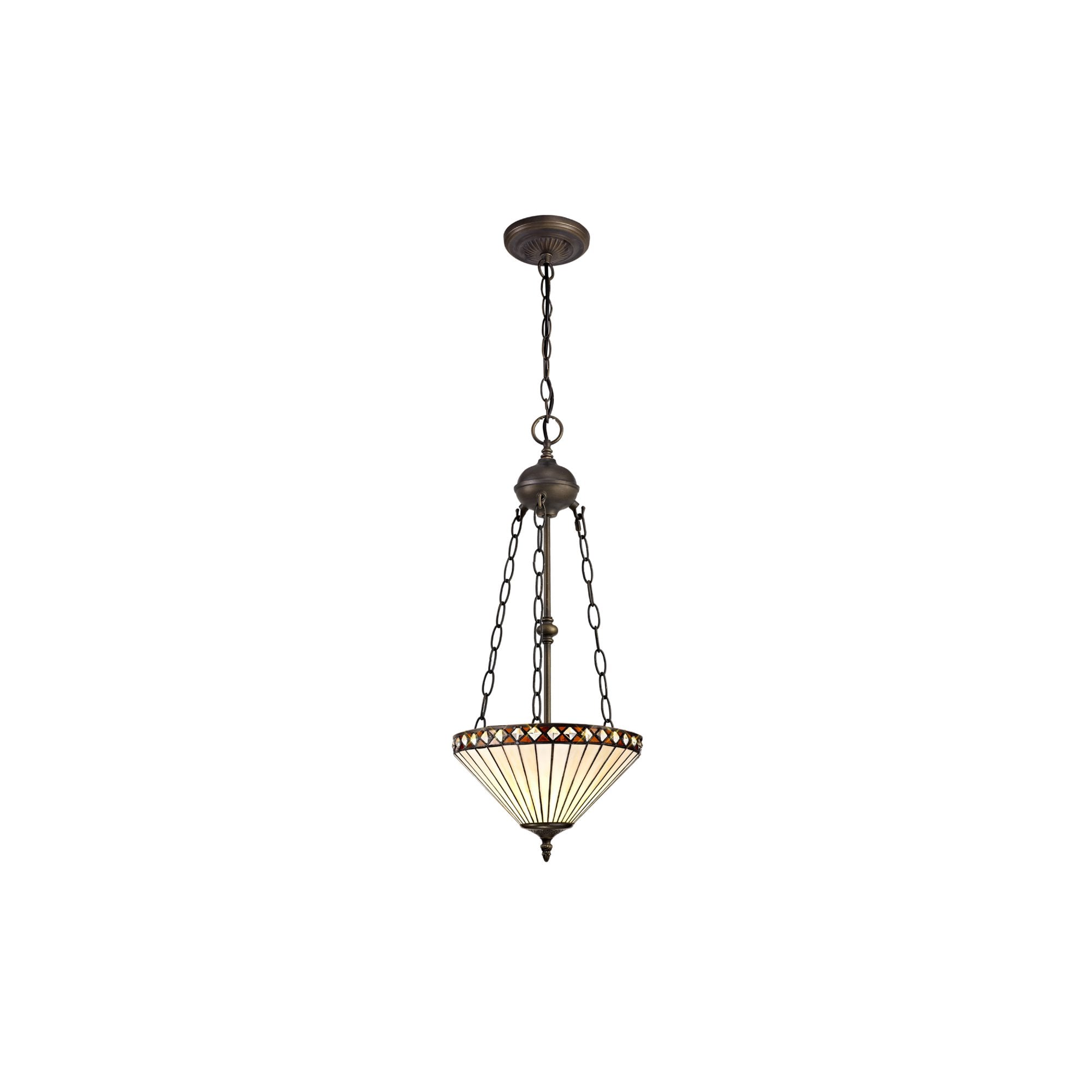 Fabula Westall 2 Light Uplighter Pendant - 30cm Tiffany Shade - Amber & Cream