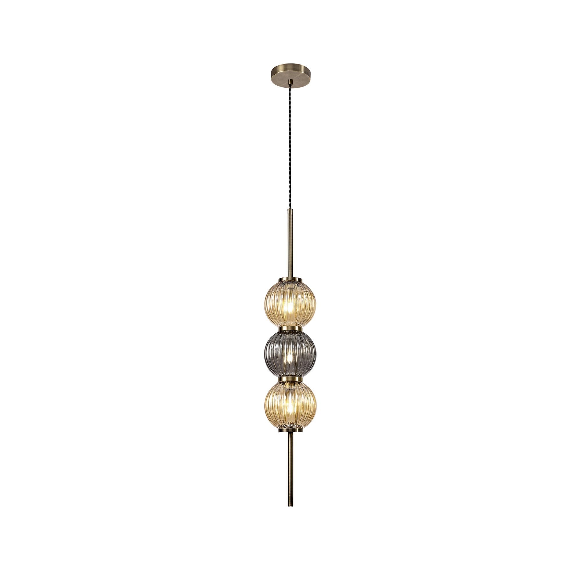 Fabula Churchill 3 Light Pendant - Antique Brass, Smoked & Amber Glass