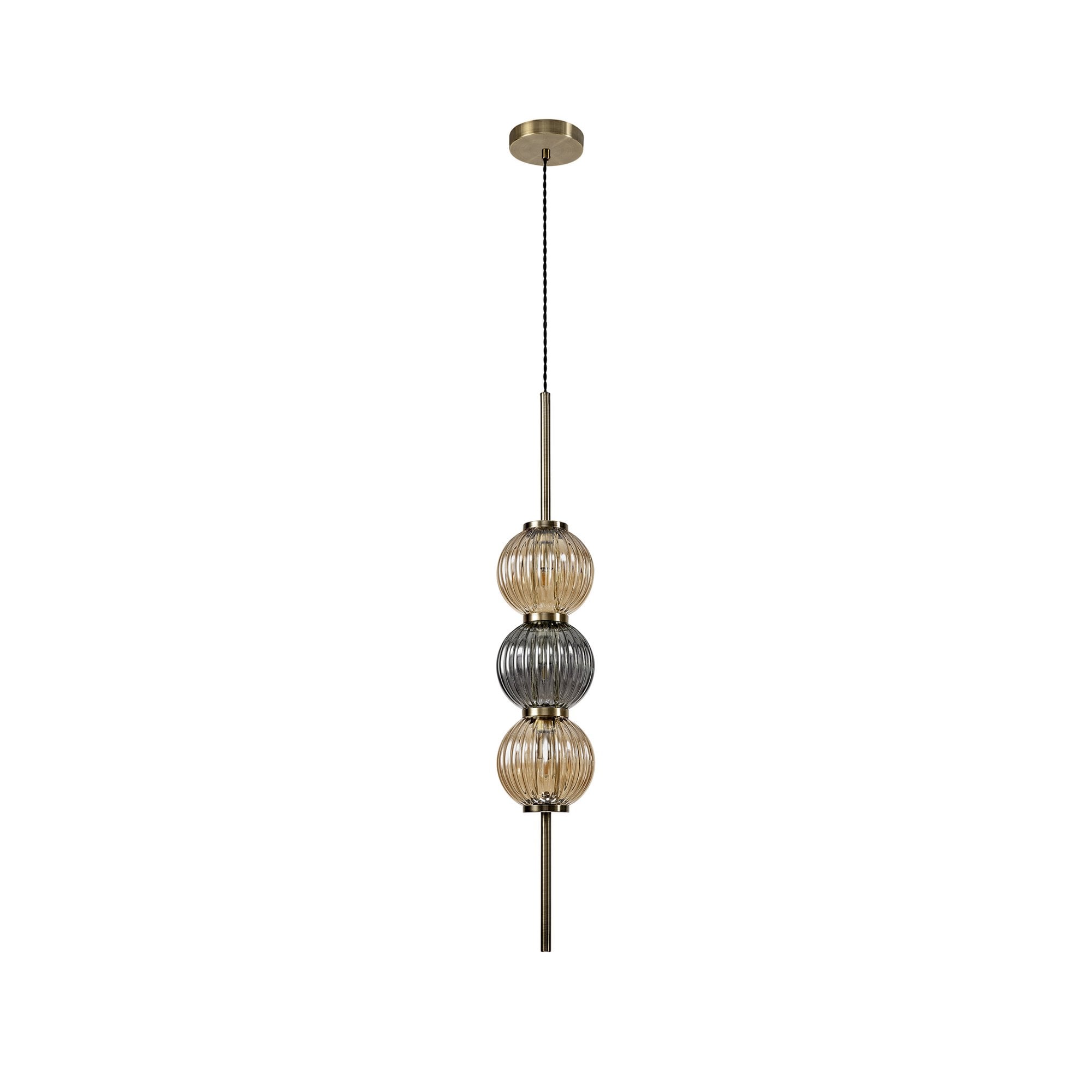 Fabula Churchill 3 Light Pendant - Antique Brass, Smoked & Amber Glass