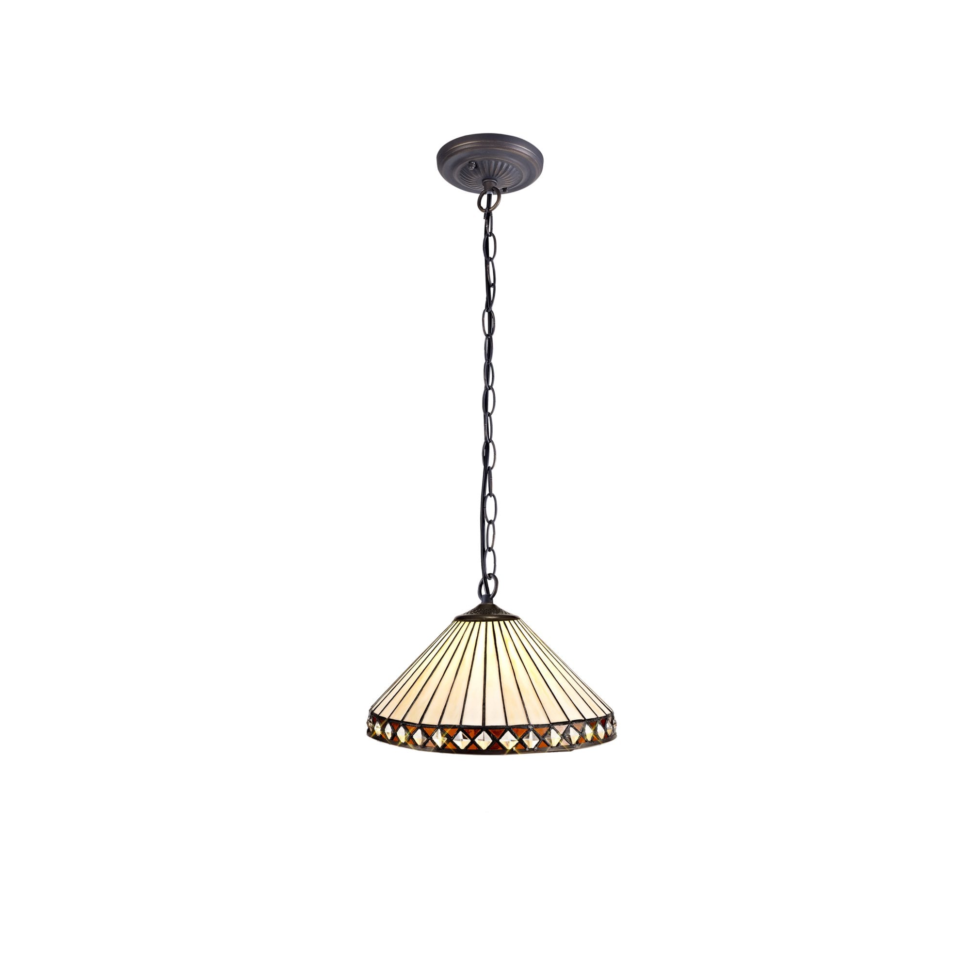 Fabula Westall Single Downlighter Pendant - 30cm Tiffany Shade - Amber & Cream
