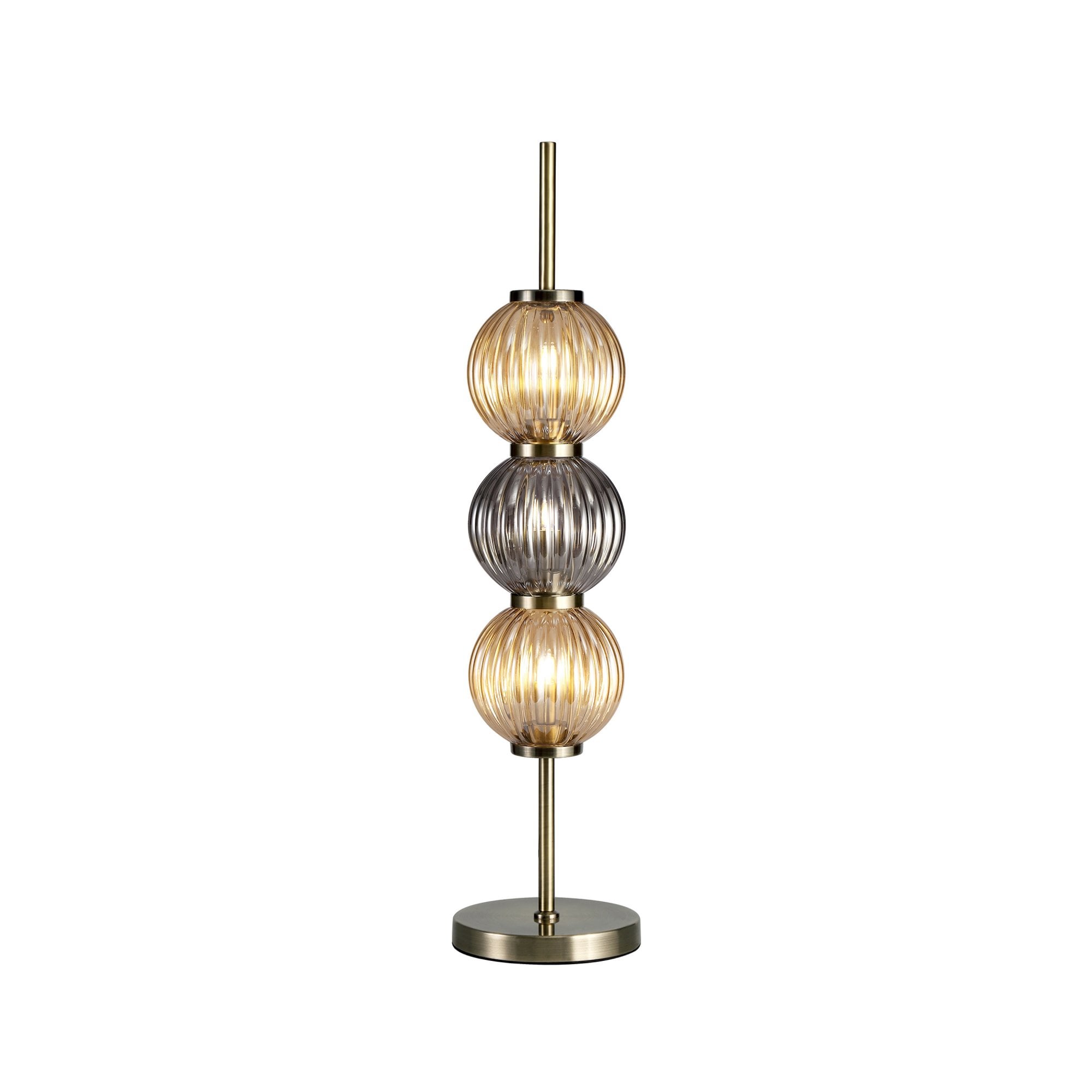 Fabula Churchill 3 Light Table Lamp - Antique Brass, Smoked & Amber Glass