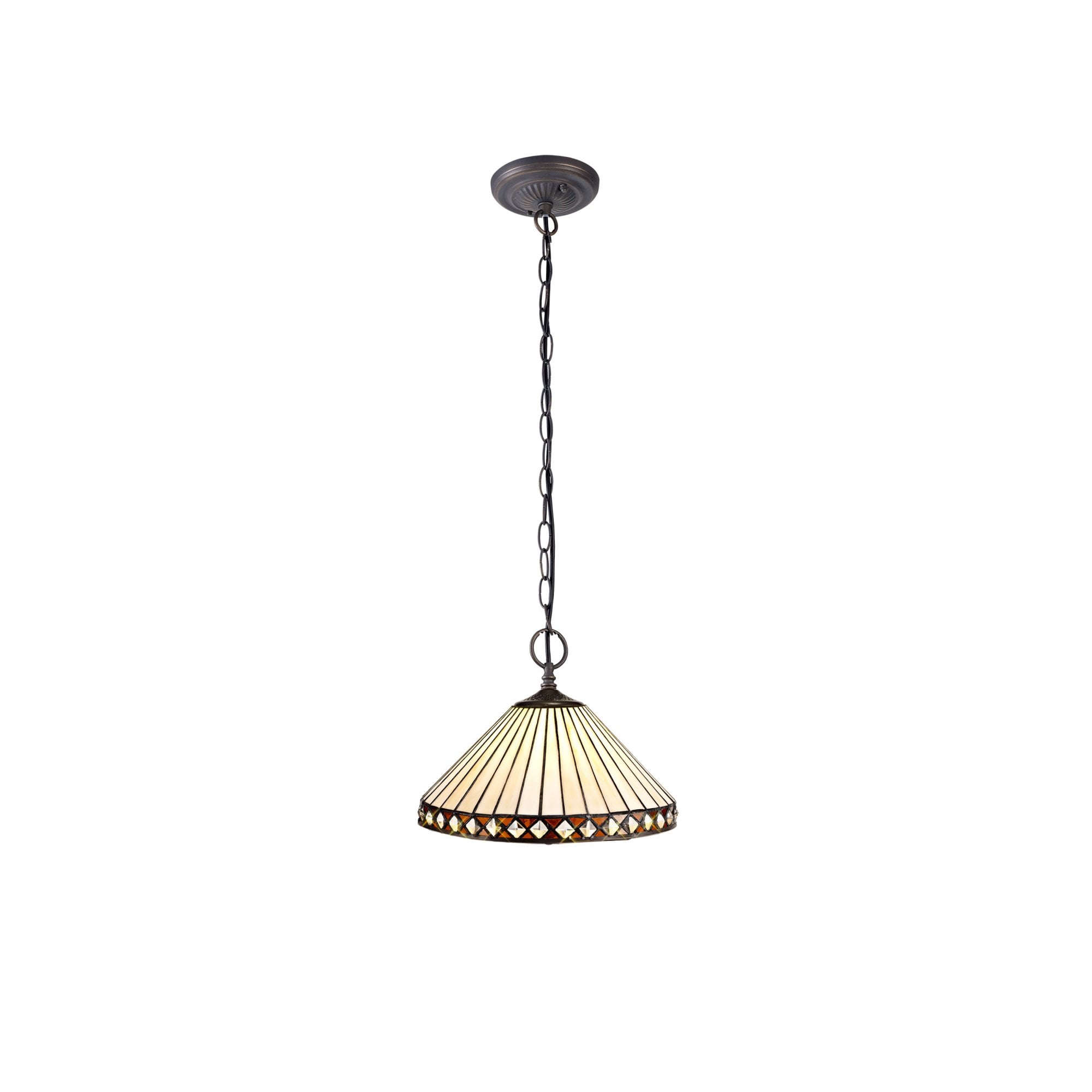 Fabula Westall 2 Light Downlighter Pendant - 30cm Tiffany Shade - Amber & Cream