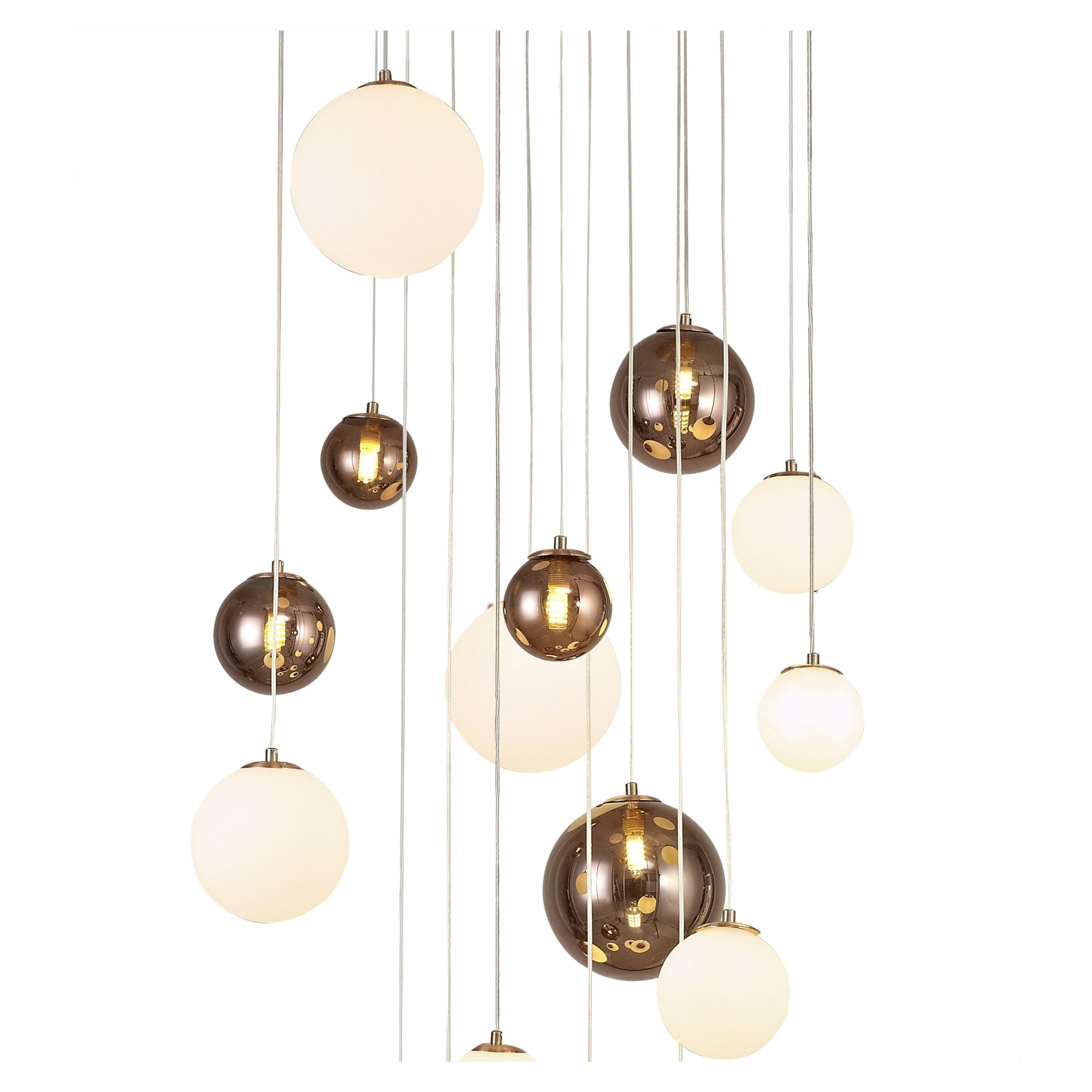 Fabula Roding 16 Light Pendant - Antique Copper, Opal & Copper Glass