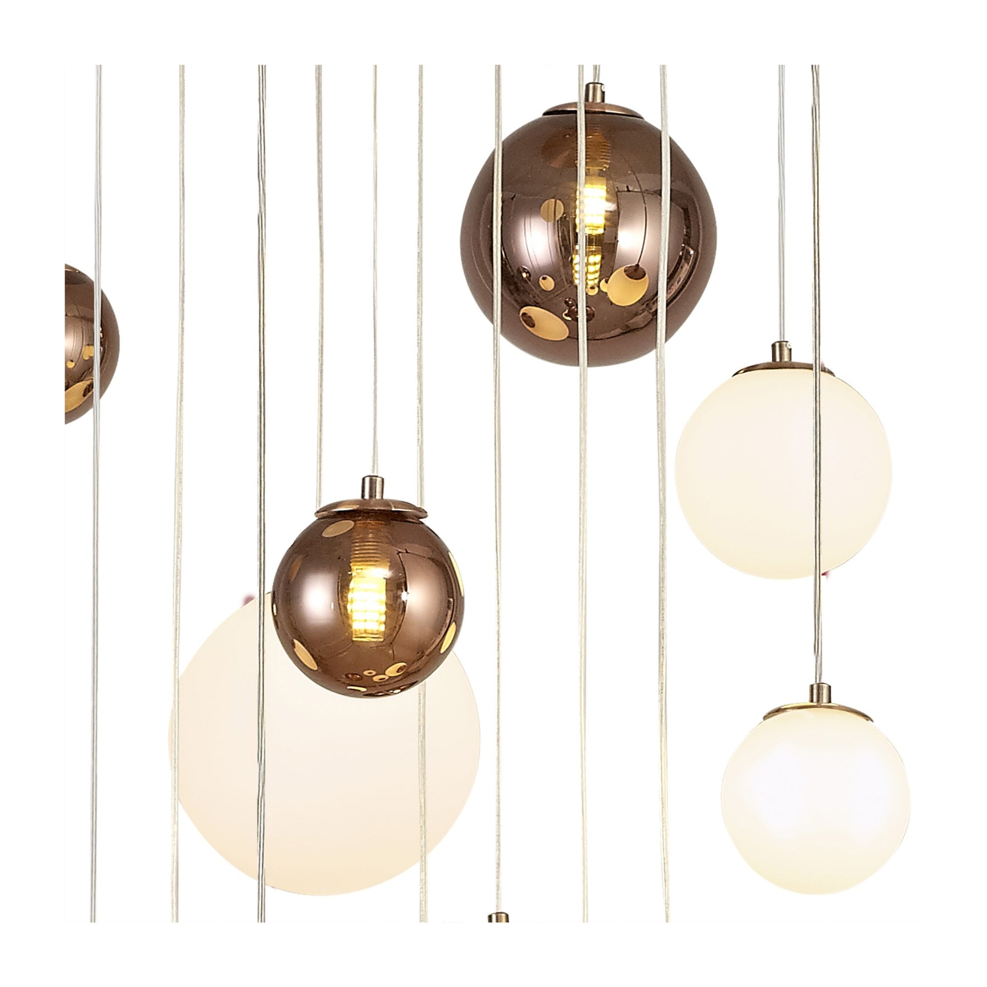 Fabula Roding 16 Light Pendant - Antique Copper, Opal & Copper Glass