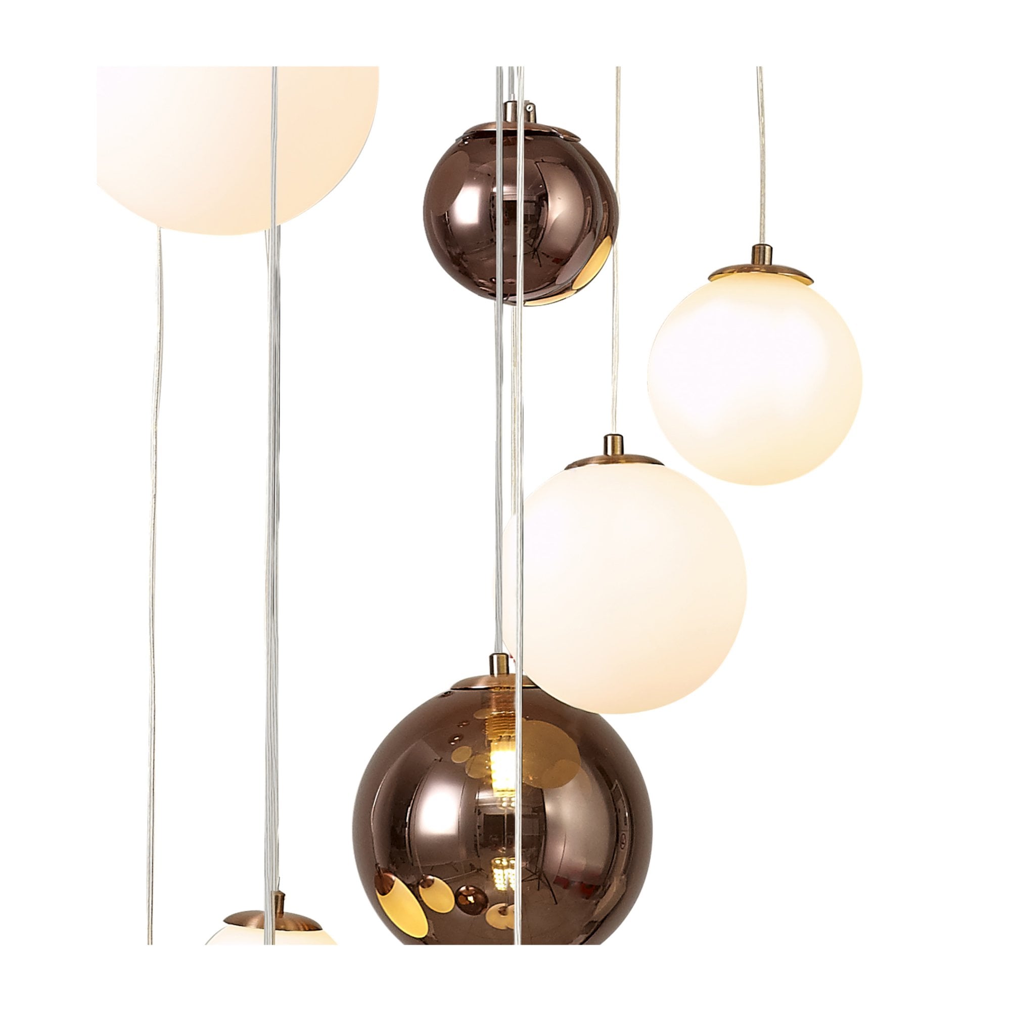 Fabula Roding 16 Light Pendant - Antique Copper, Opal & Copper Glass