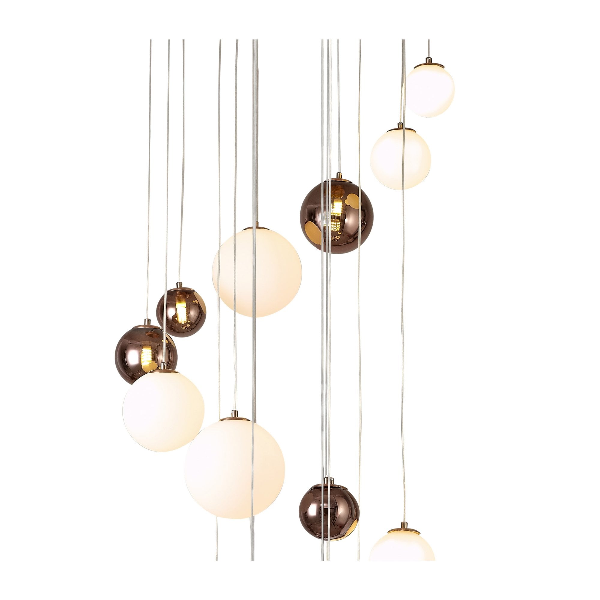 Fabula Roding 16 Light Pendant - Antique Copper, Opal & Copper Glass