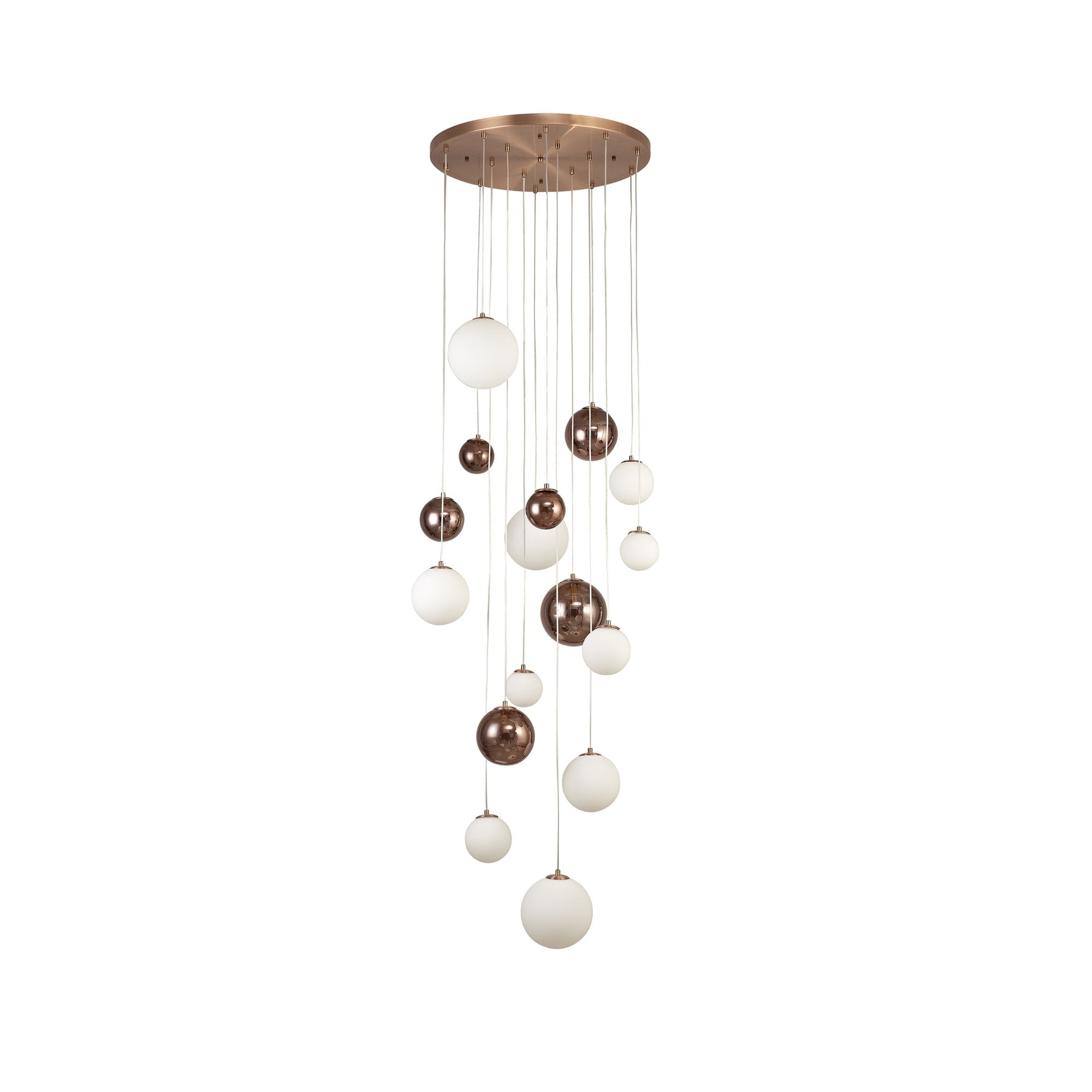 Fabula Roding 16 Light Pendant - Antique Copper, Opal & Copper Glass