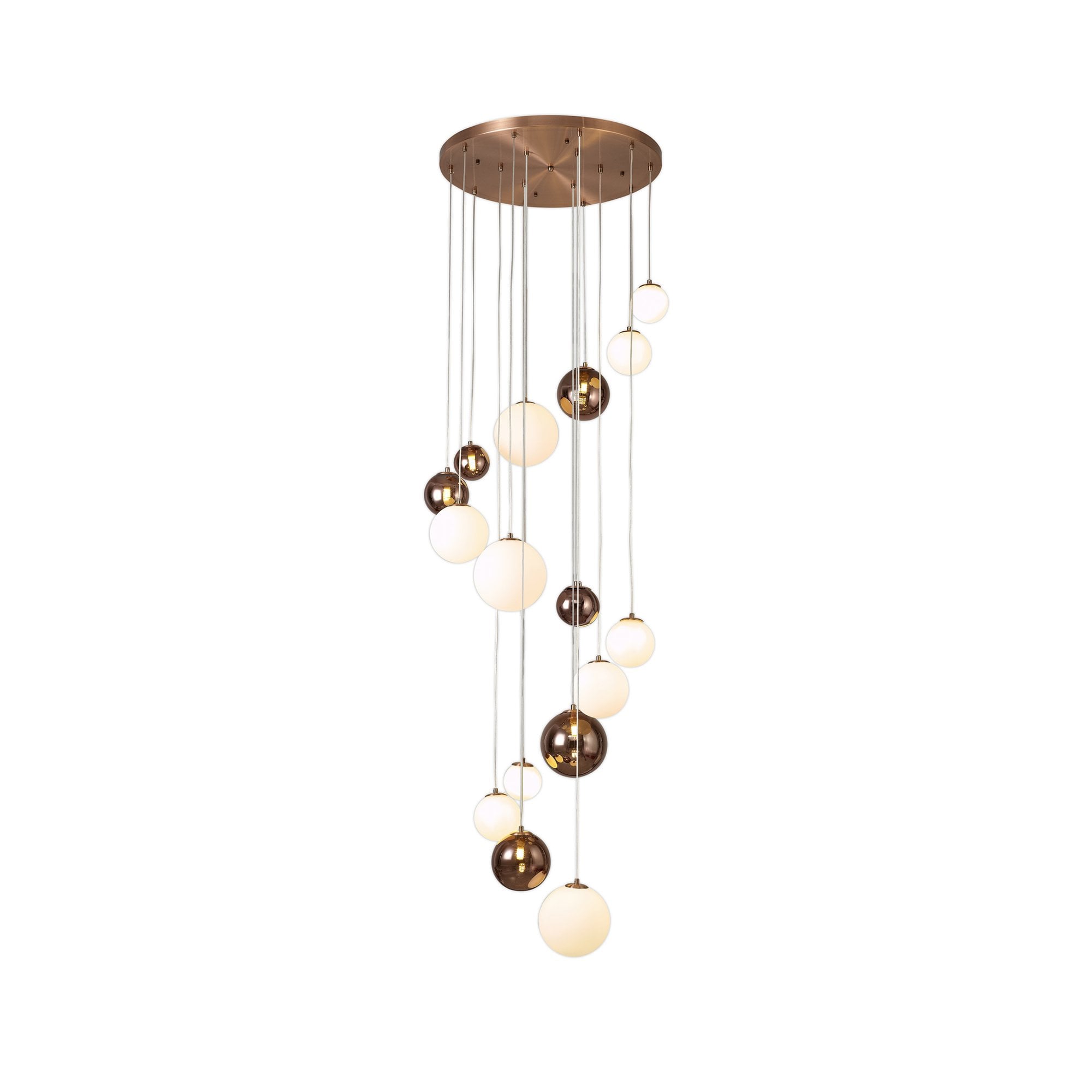 Fabula Roding 16 Light Pendant - Antique Copper, Opal & Copper Glass