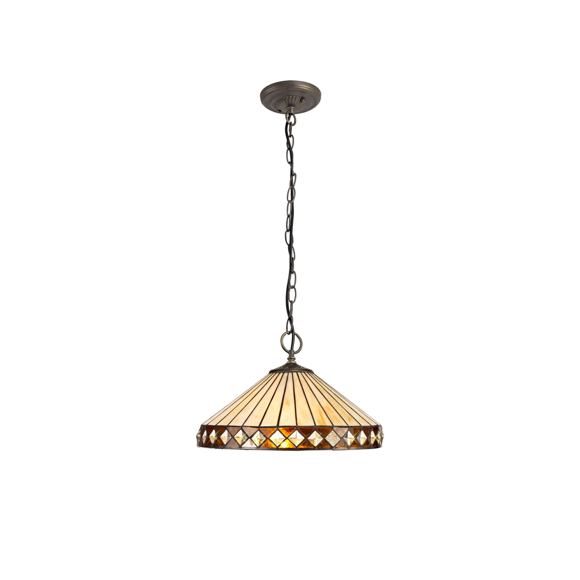 Fabula Westall 3 Light Downlighter Pendant - 40cm Tiffany Shade - Amber & Cream