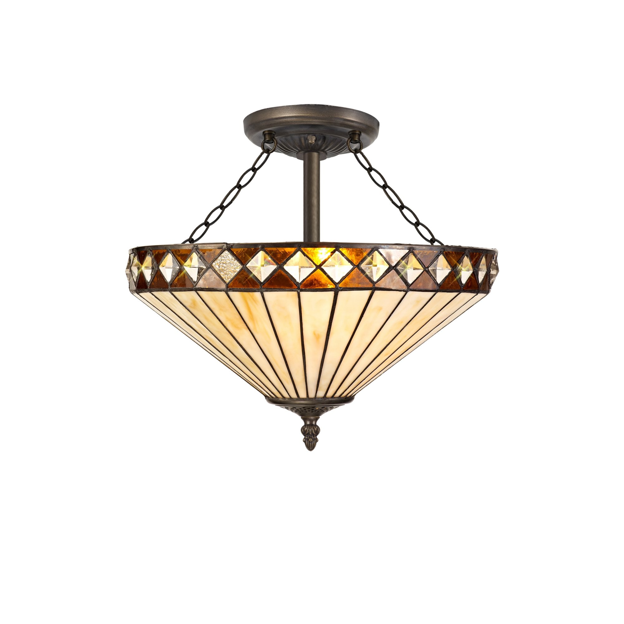 Fabula Westall 3 Light Semi-Flush Light - 40cm Tiffany Shade - Amber & Cream