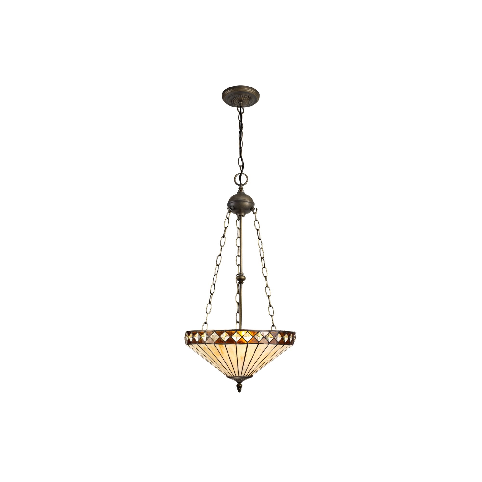 Fabula Westall 3 Light Uplighter Pendant - 40cm Tiffany Shade - Amber & Cream