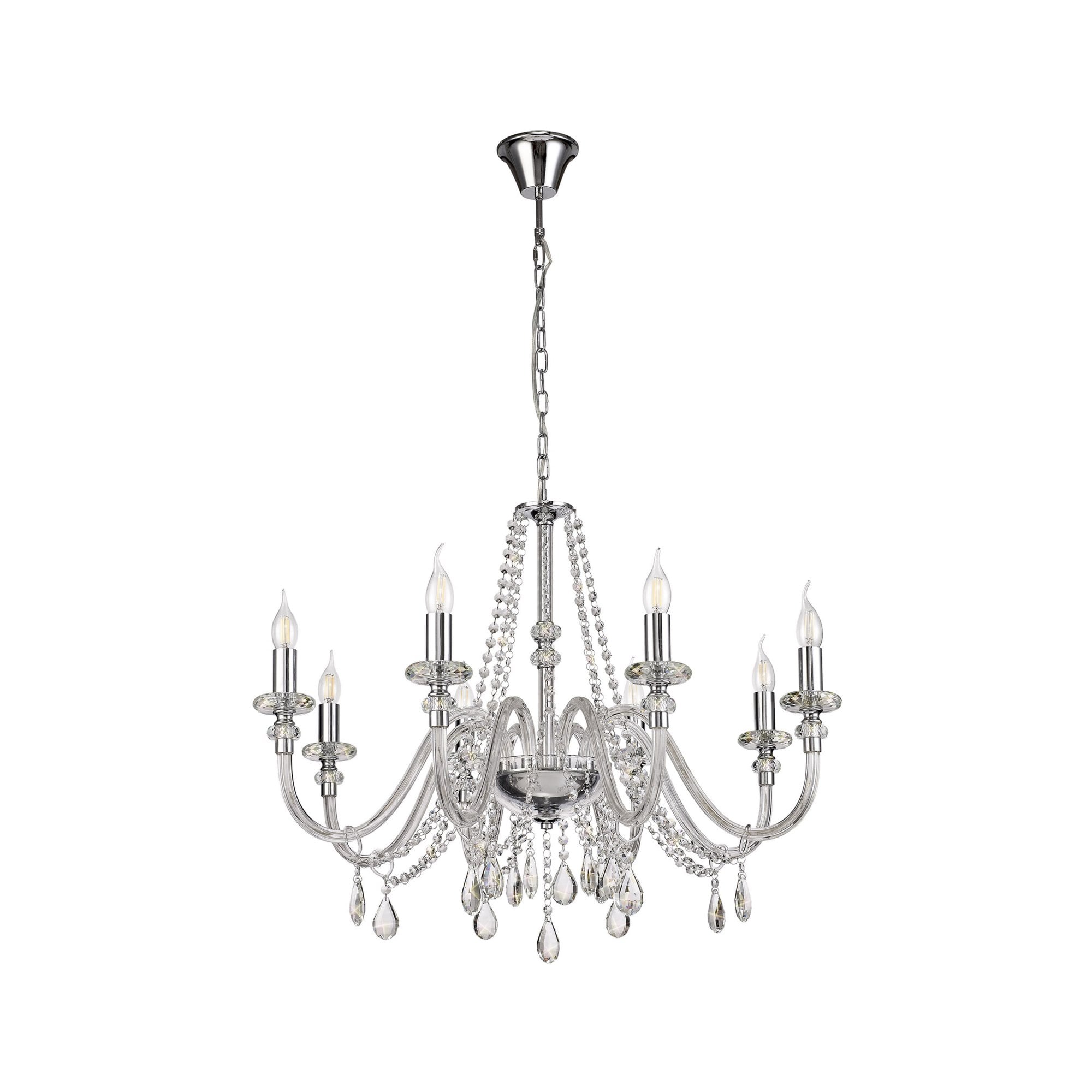 Fabula Hickman 8 Light Chandelier Pendant - Polished Chrome, Clear Glass & Crystal