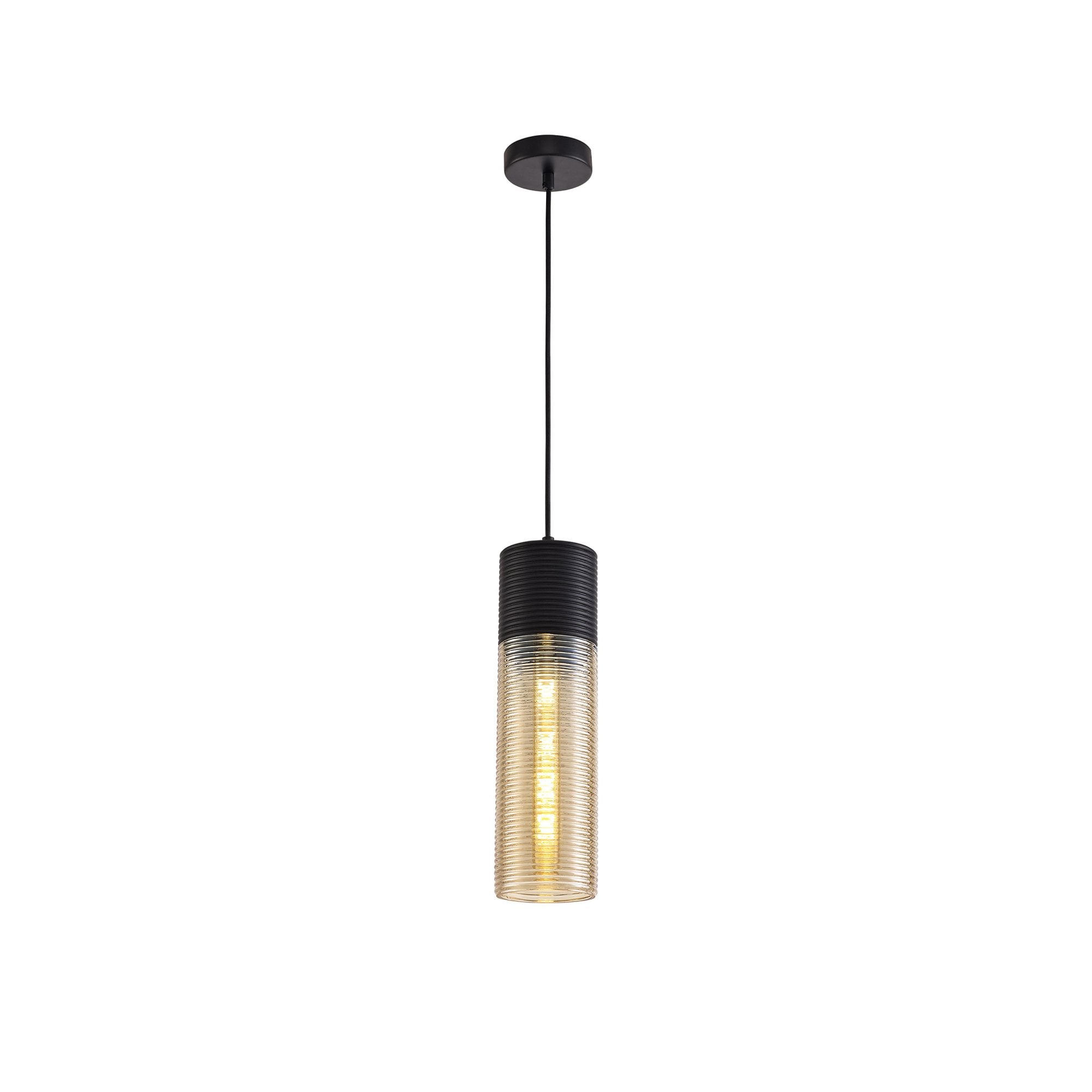 Fabula Nesta Single Tube Pendant - Black & Amber Glass