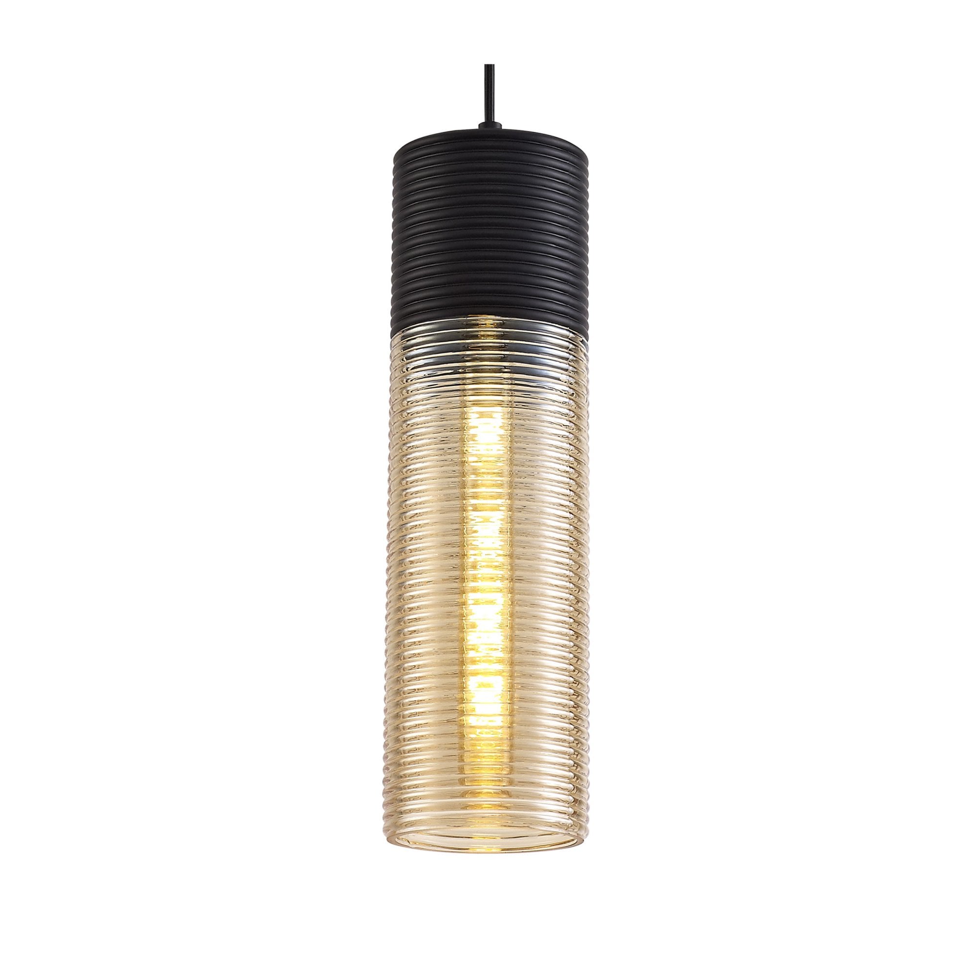Fabula Nesta Single Tube Pendant - Black & Amber Glass