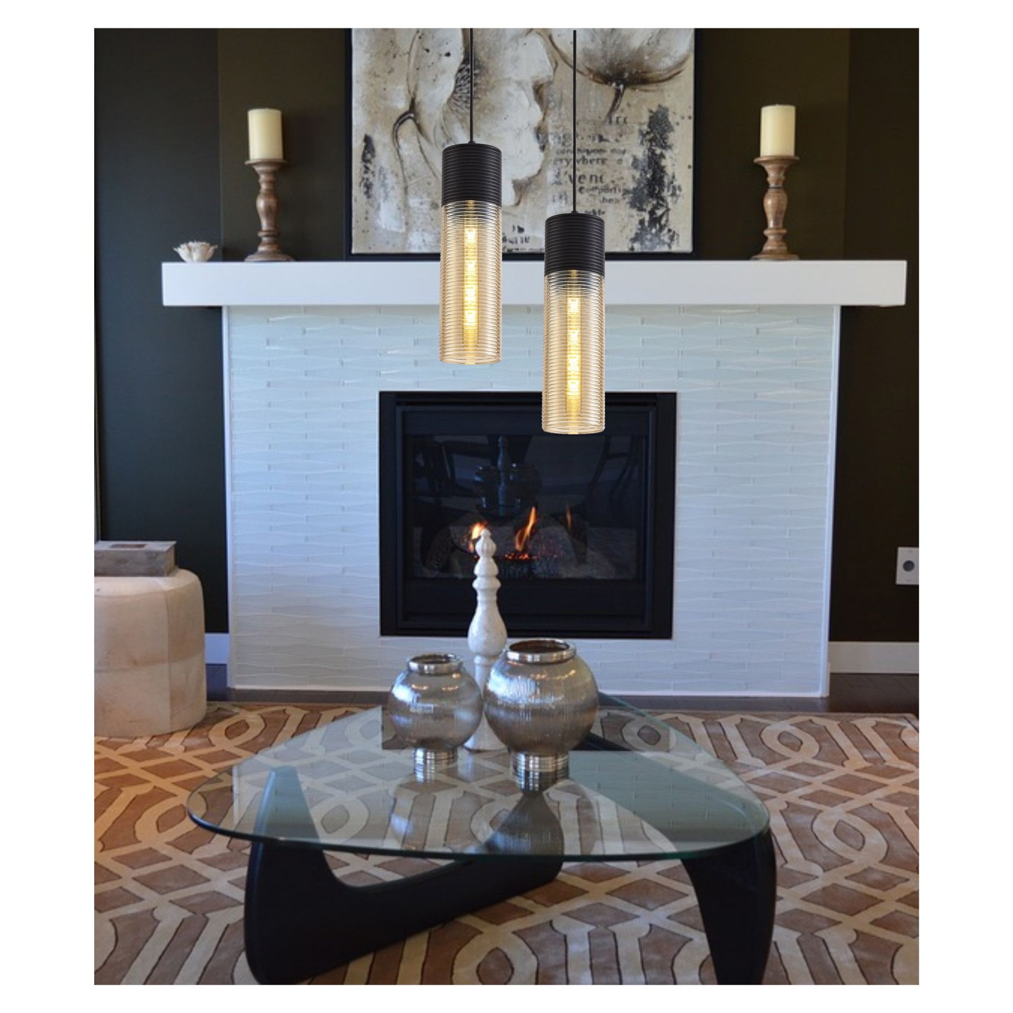 Fabula Nesta Single Tube Pendant - Black & Amber Glass