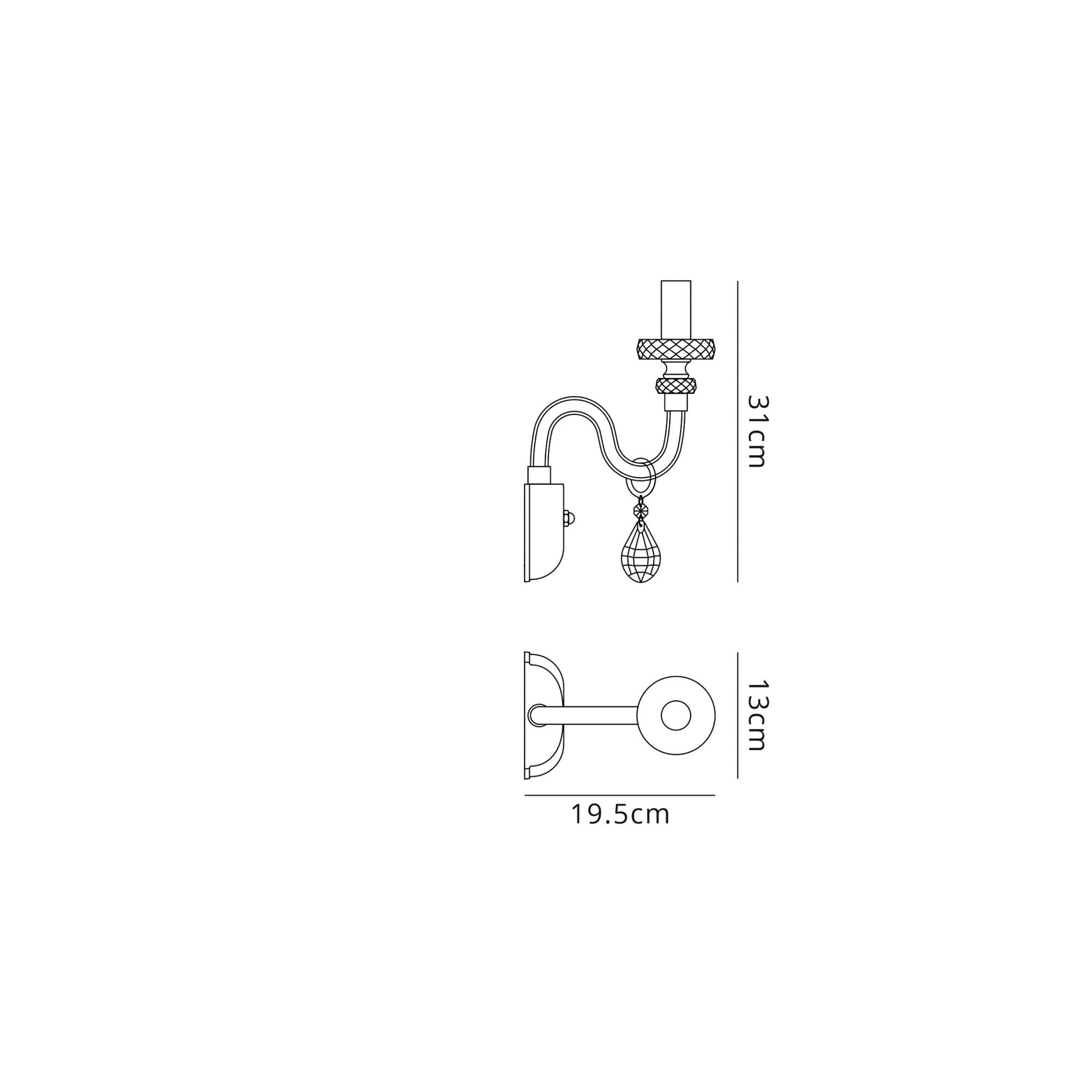 Fabula Hickman Single Wall Lamp - Polished Chrome, Clear Glass & Crystal