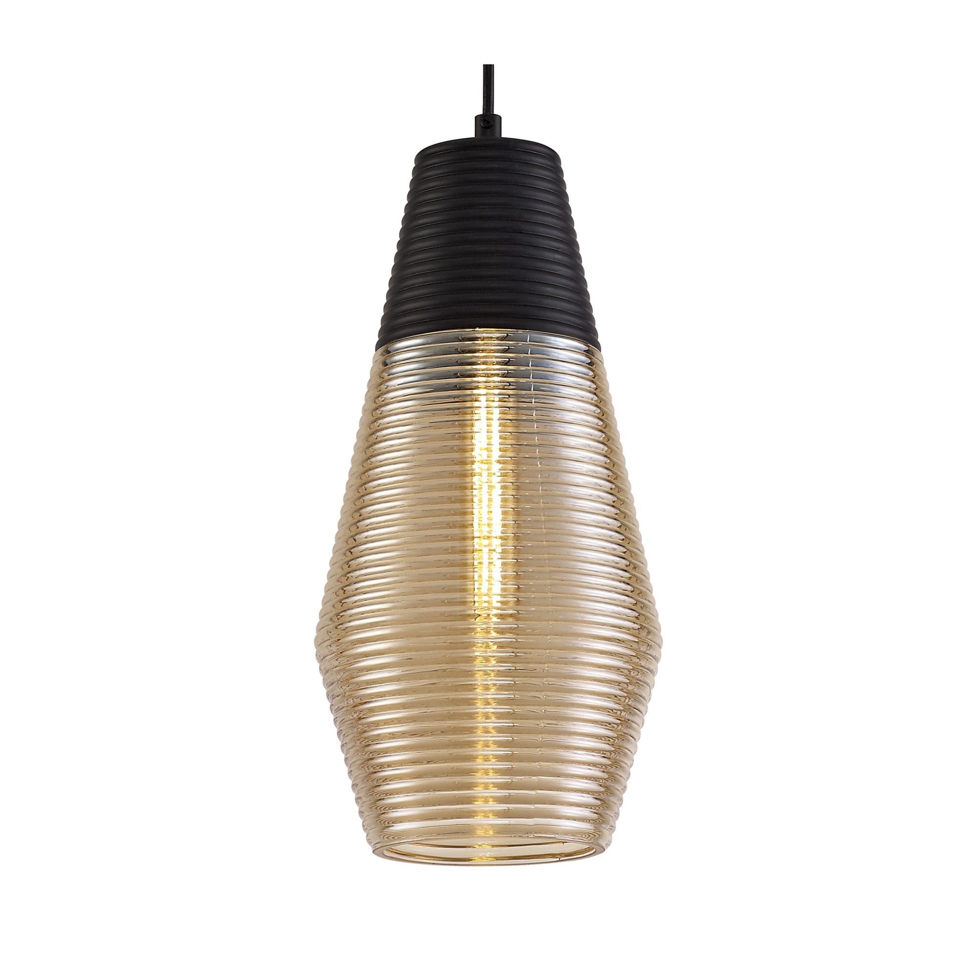Fabula Nesta Single Cone Pendant - Black & Amber Glass