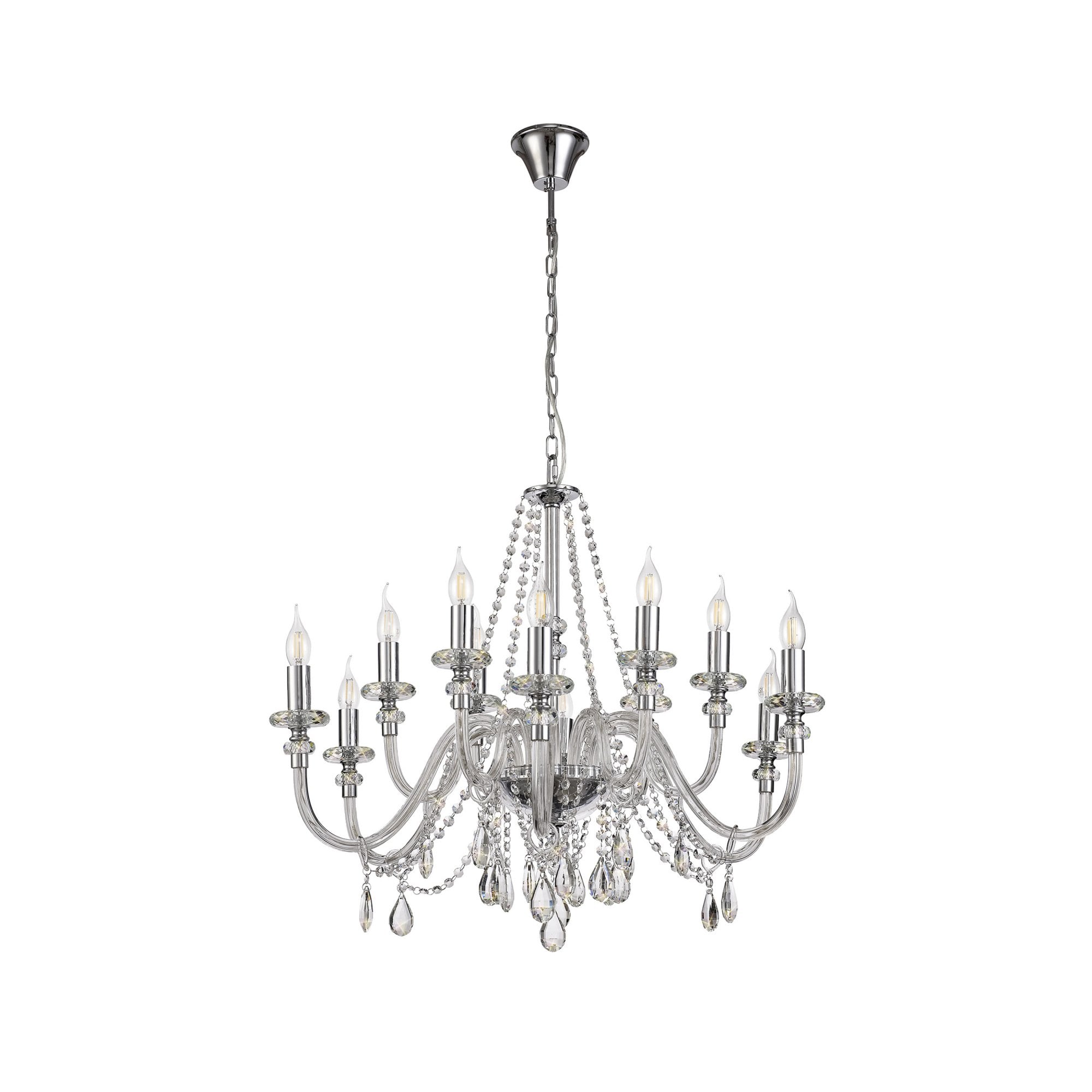 Fabula Hickman 12 Light Chandelier Pendant - Polished Chrome, Clear Glass & Crystal
