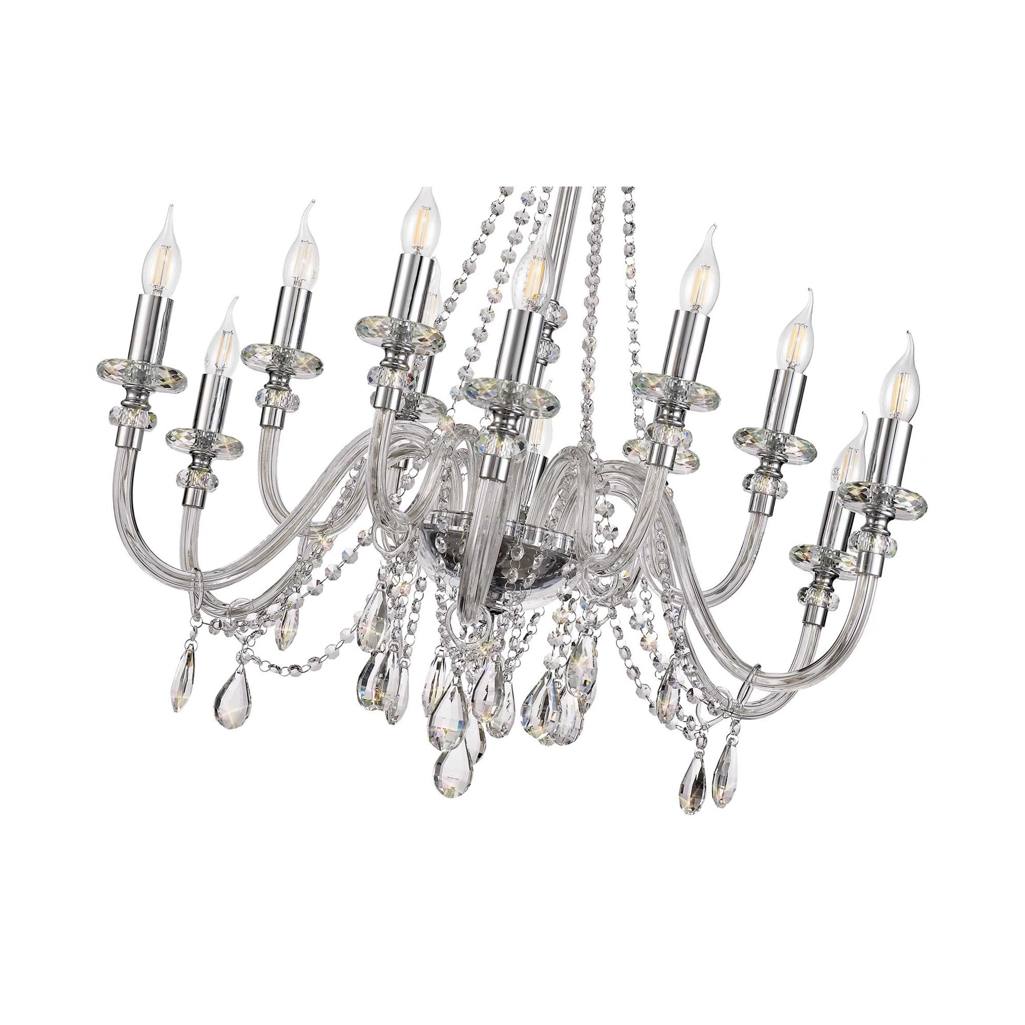 Fabula Hickman 12 Light Chandelier Pendant - Polished Chrome, Clear Glass & Crystal