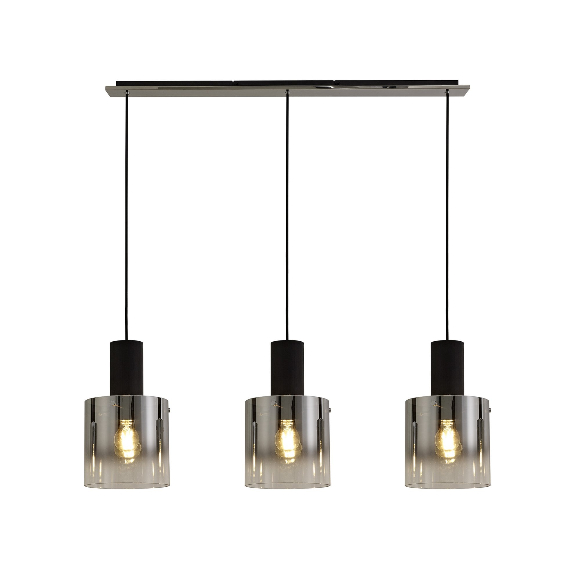Fabula Kendon Adjustable 3 Light Linear Pendant - Black & Smoke Fade Glass