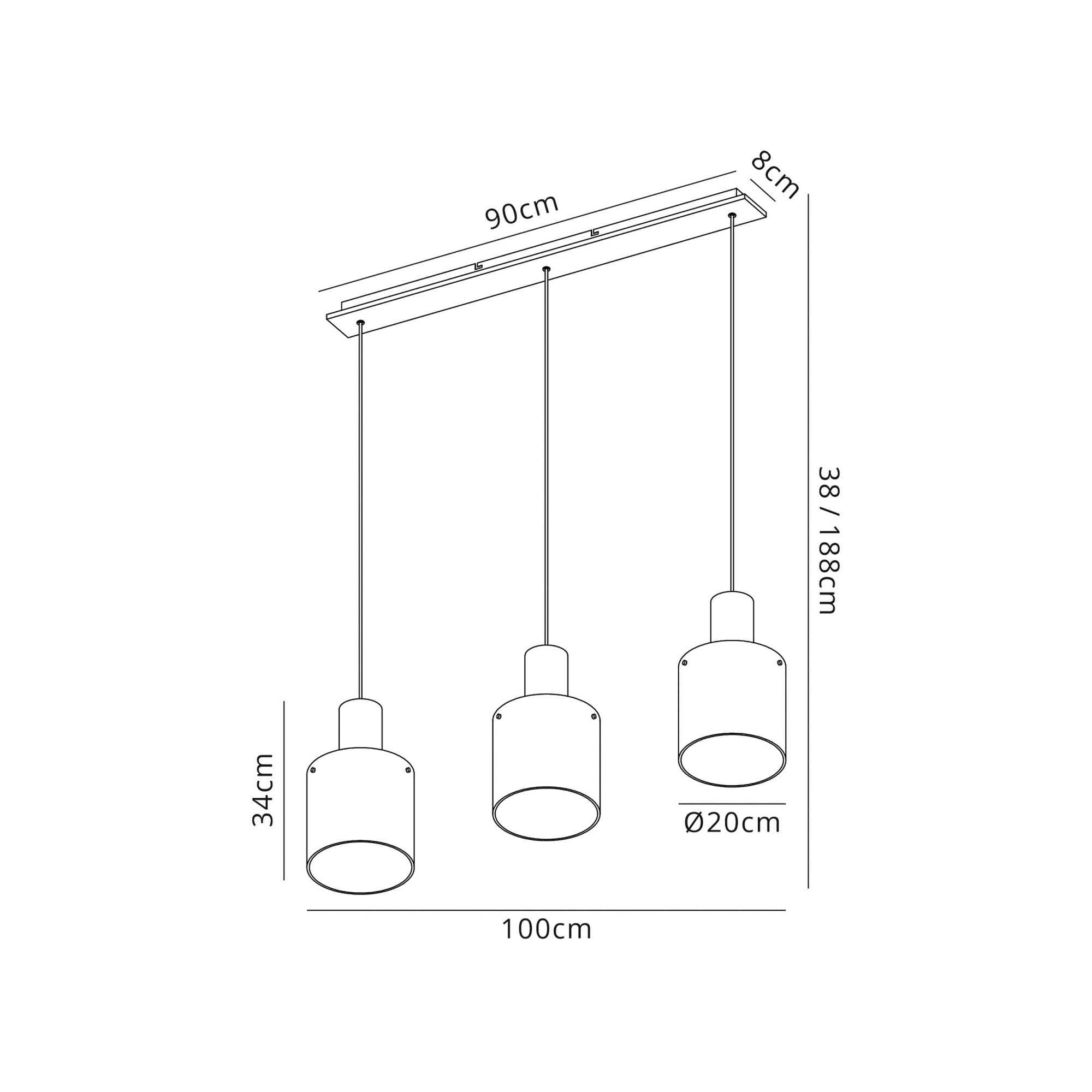 Fabula Kendon Adjustable 3 Light Linear Pendant - Black & Smoke Fade Glass
