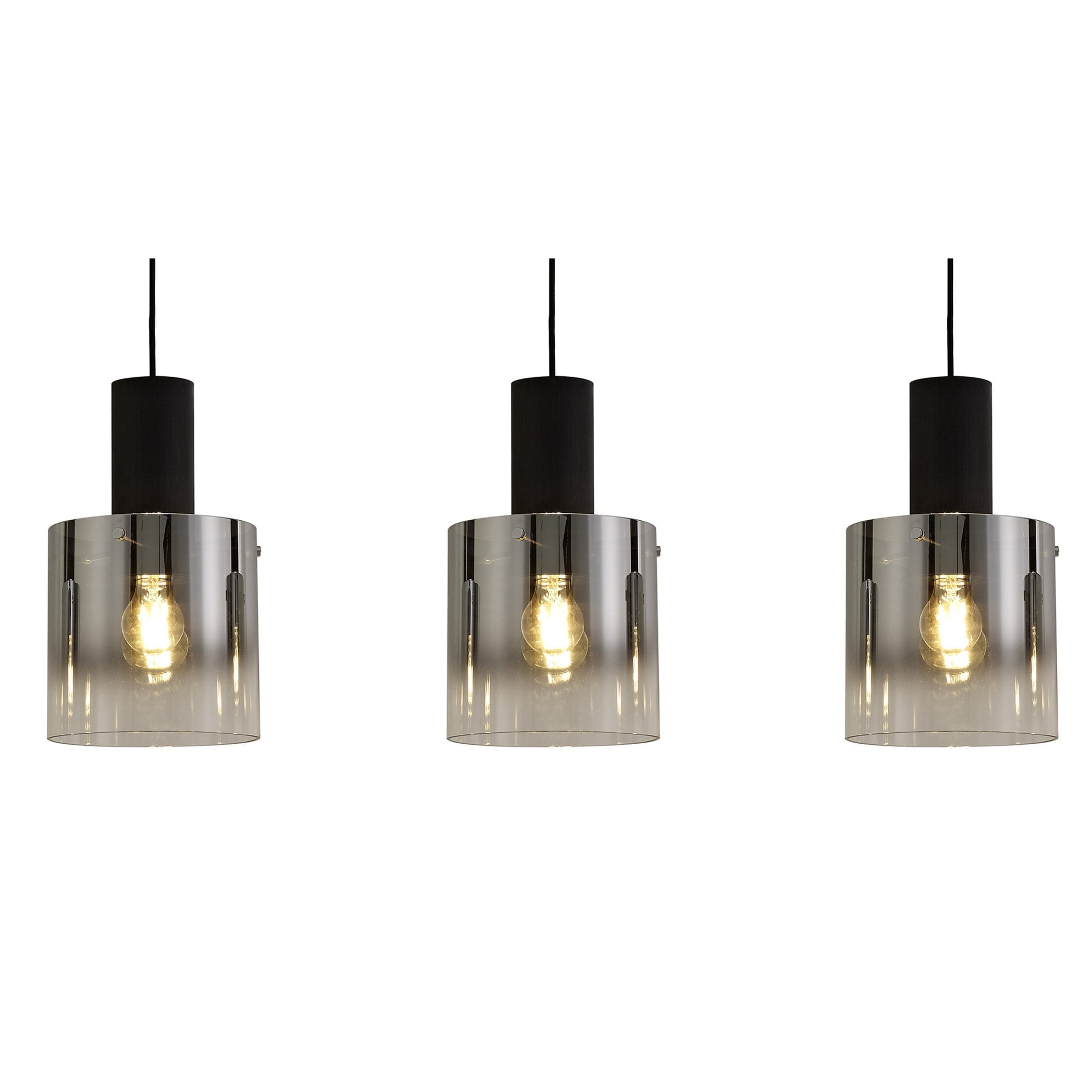Fabula Kendon Adjustable 3 Light Linear Pendant - Black & Smoke Fade Glass