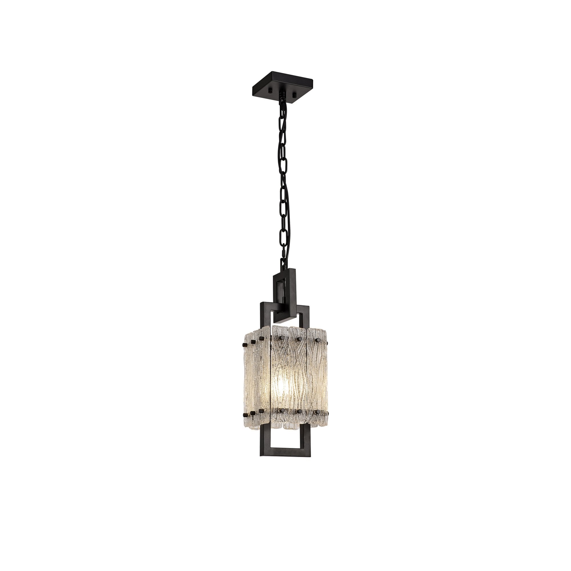 Fabula Sutton Small Single Square Pendant - Matt Black & Crystal Sand Glass