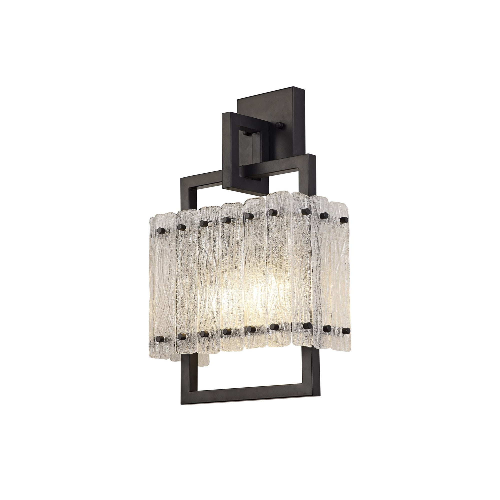 Fabula Sutton 2 Light Wall Lamp - Matt Black & Crystal Sand Glass