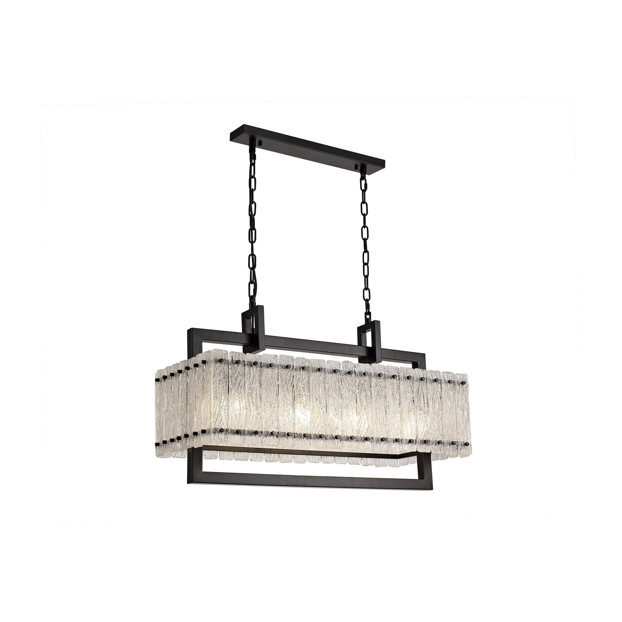 Fabula Sutton Medium 8 Light Linear Pendant - Matt Black & Crystal Sand Glass