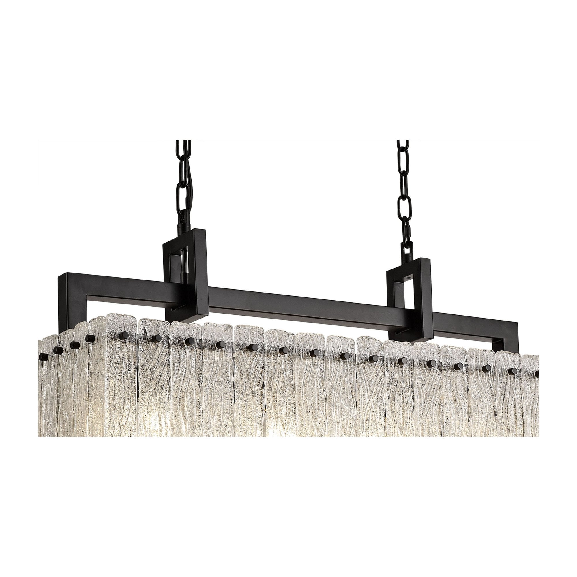 Fabula Sutton Medium 8 Light Linear Pendant - Matt Black & Crystal Sand Glass