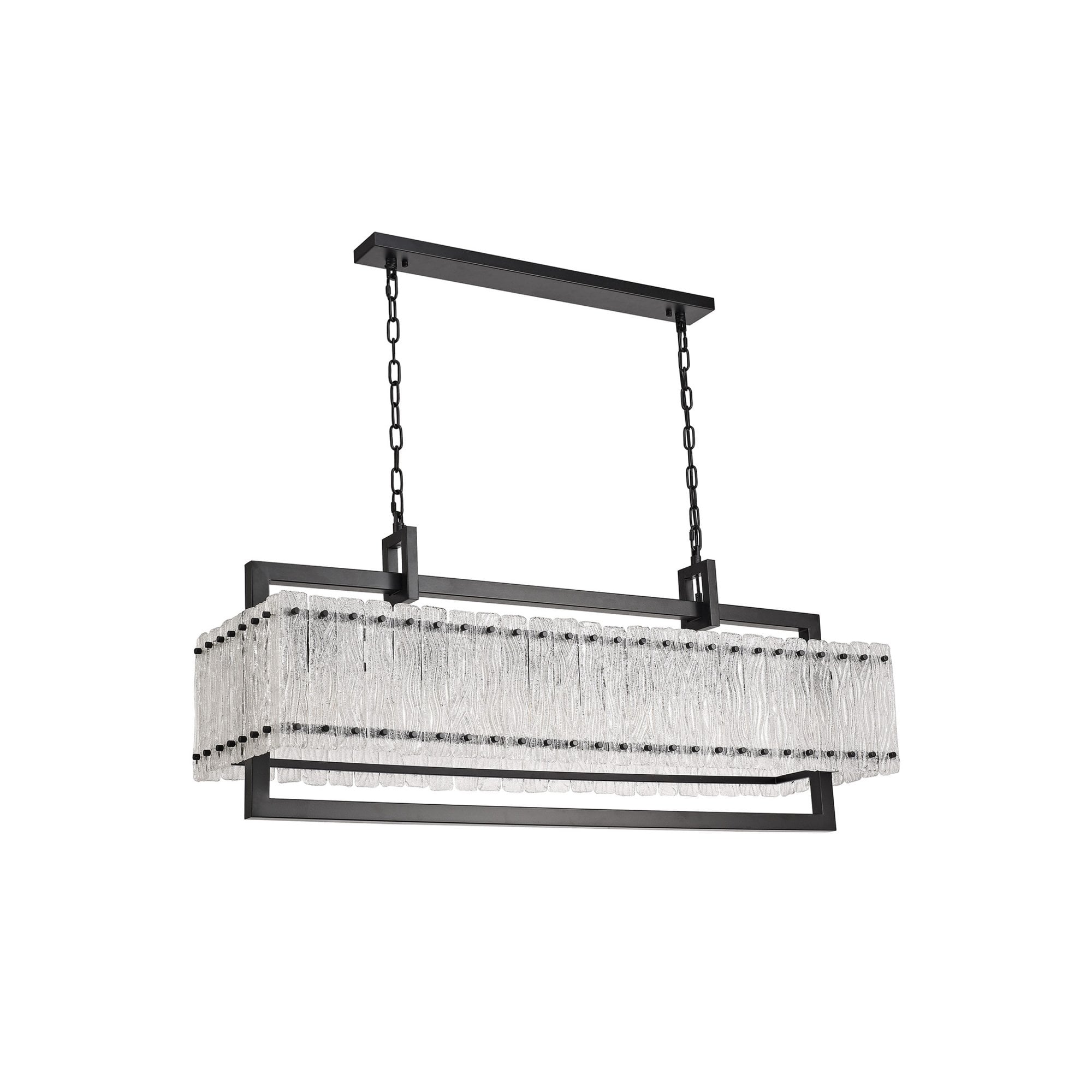 Fabula Sutton Large 12 Light Linear Pendant - Matt Black & Crystal Sand Glass