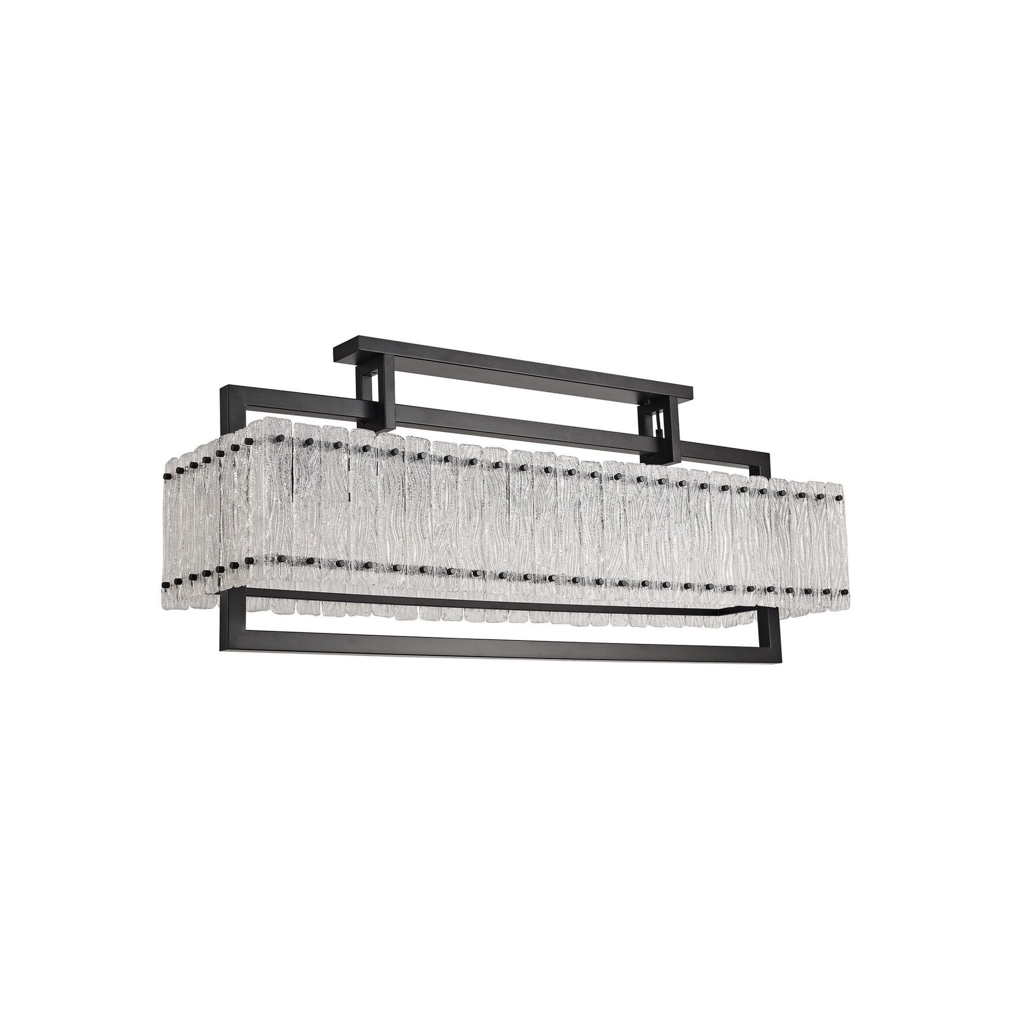 Fabula Sutton Large 12 Light Linear Pendant - Matt Black & Crystal Sand Glass