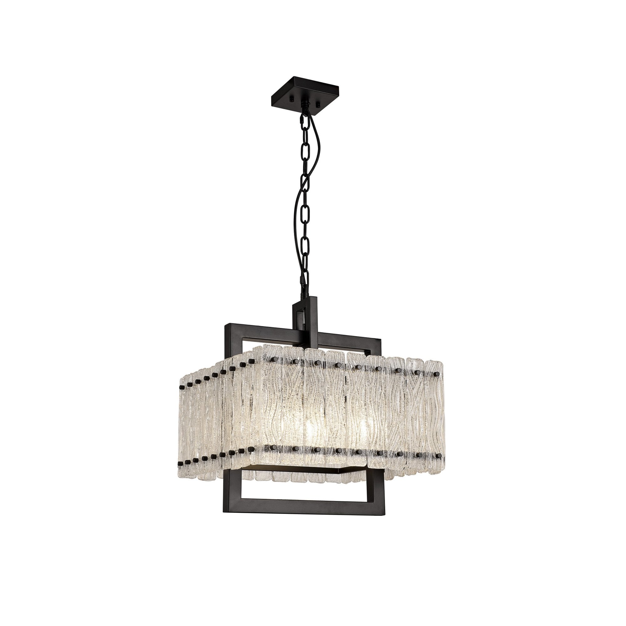 Fabula Sutton Large 5 Light Square Pendant - Matt Black & Crystal Sand Glass
