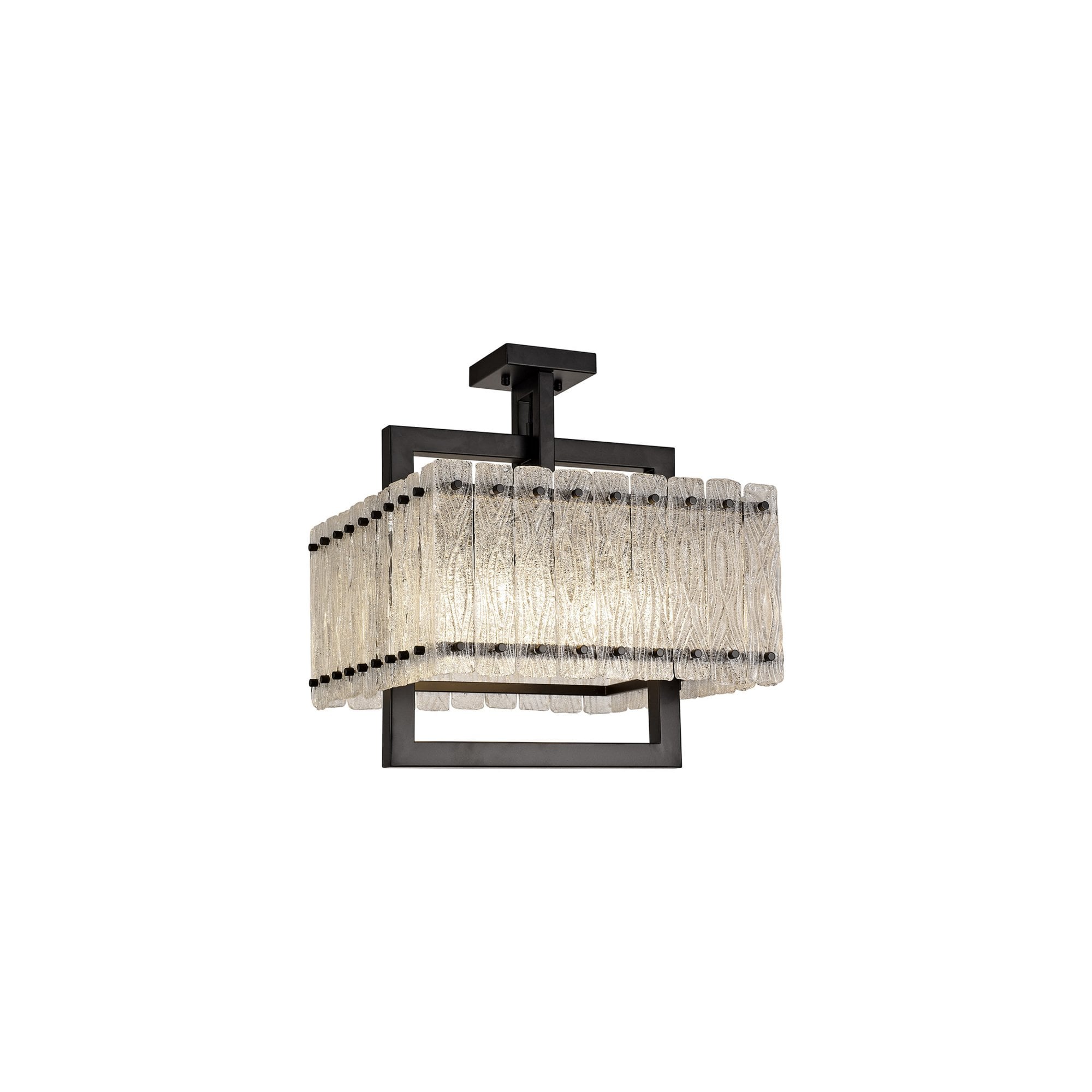 Fabula Sutton Large 5 Light Square Pendant - Matt Black & Crystal Sand Glass