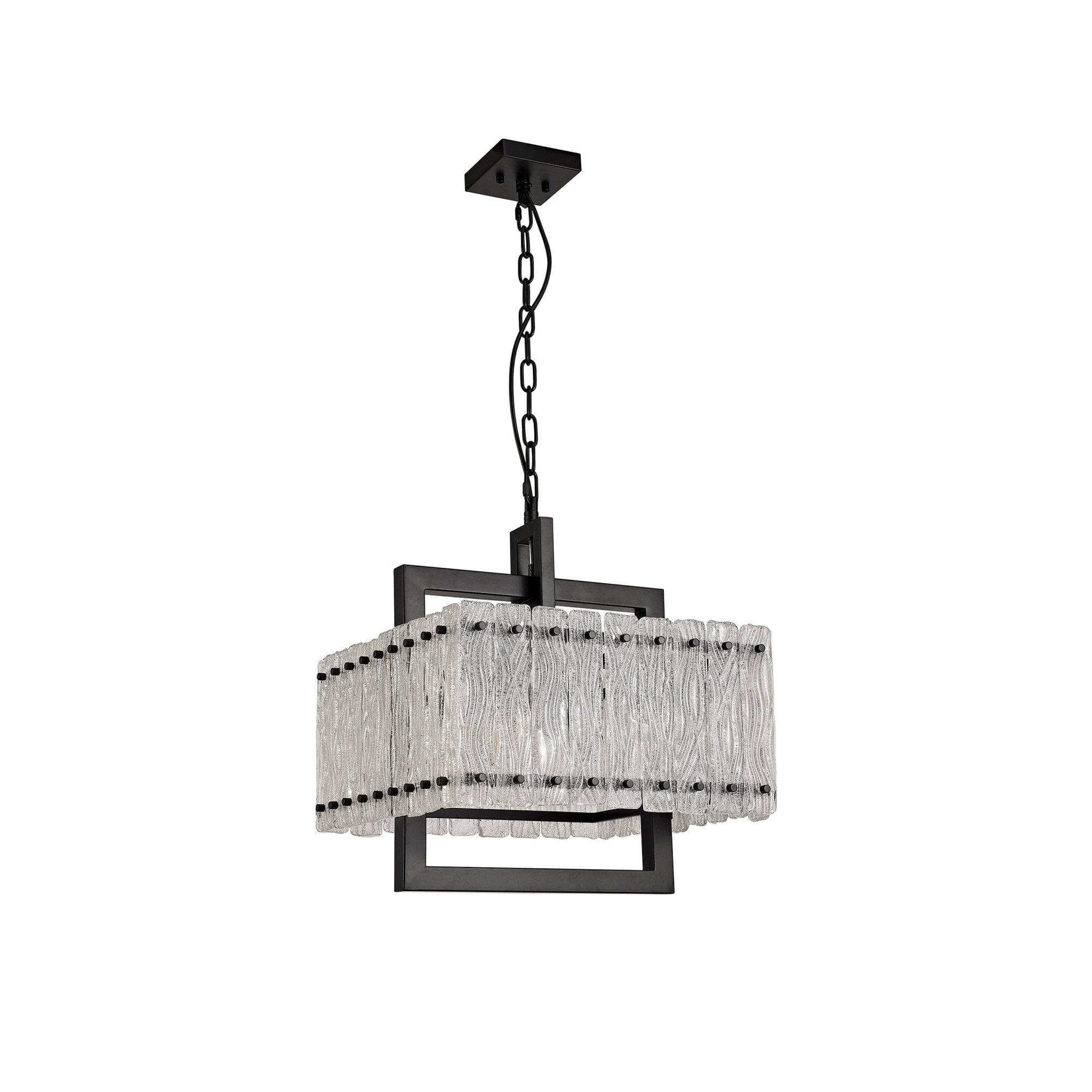 Fabula Sutton Large 5 Light Square Pendant - Matt Black & Crystal Sand Glass